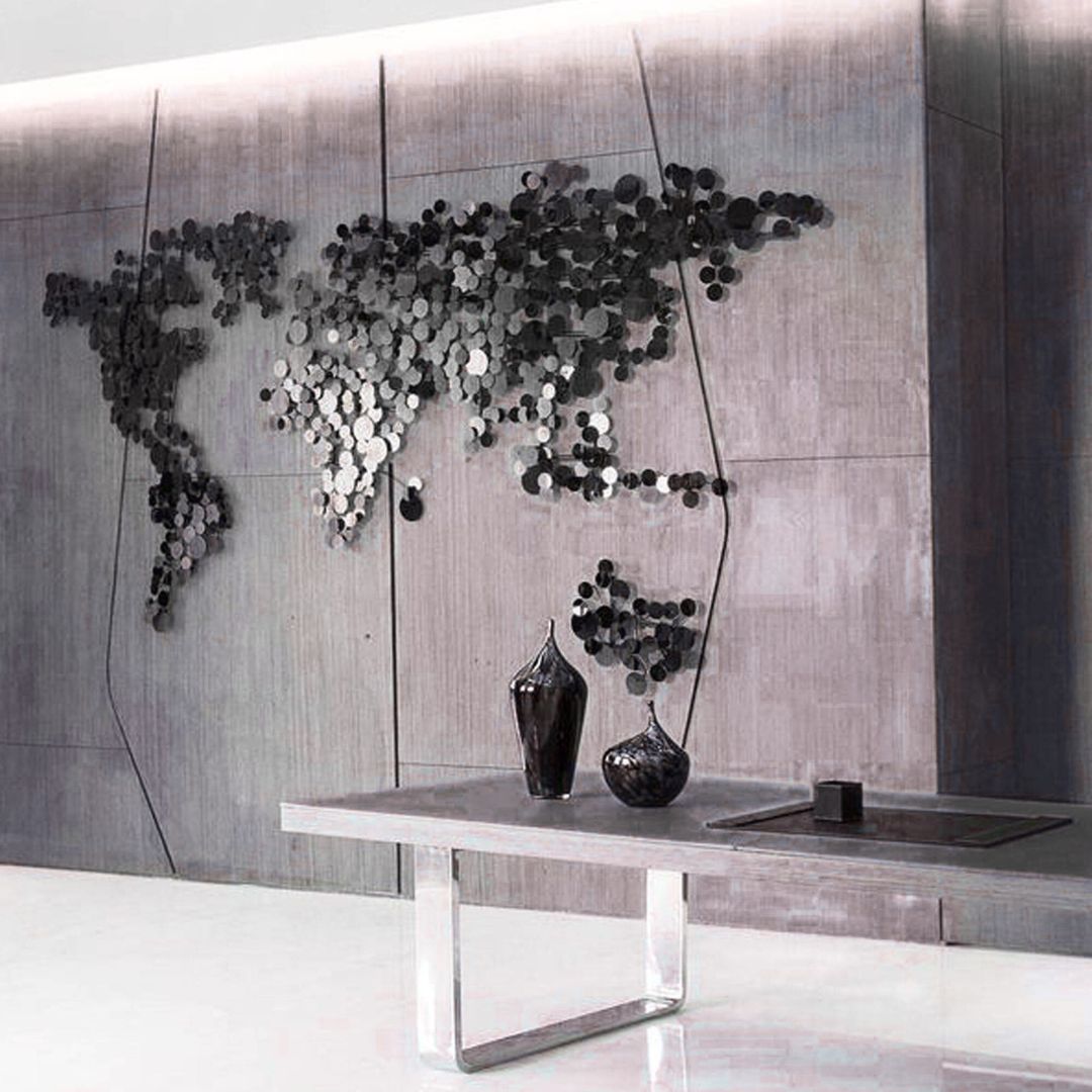 World Map Handcrafted Stainless Steel Artwork Z08025-GunBlack - Artwork - ebarza Furniture UAE | Shop Modern Furniture in Abu Dhabi & Dubai - مفروشات ايبازرا في الامارات | تسوق اثاث عصري وديكورات مميزة في دبي وابوظبي