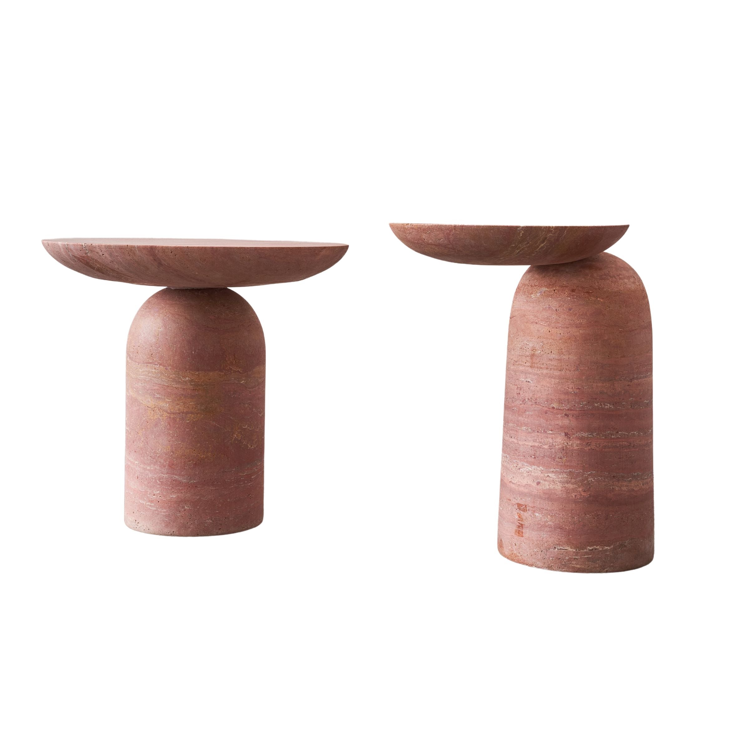Red Travertine Side Table JA009-A - Side Tables - ebarza Furniture UAE | Shop Modern Furniture in Abu Dhabi & Dubai - مفروشات ايبازرا في الامارات | تسوق اثاث عصري وديكورات مميزة في دبي وابوظبي