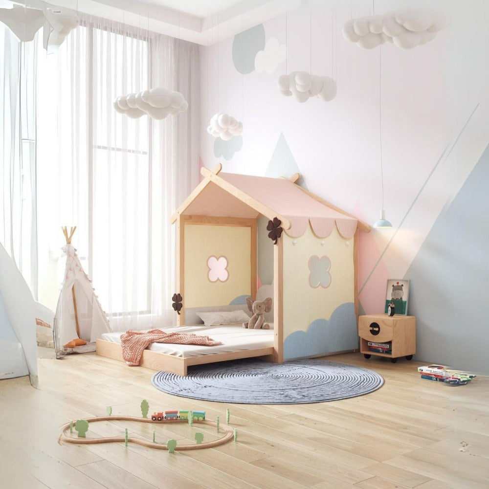 Kids BED With Fabric Tent For Foldable Mattress - E1907H - Kids Beds - ebarza Furniture UAE | Shop Modern Furniture in Abu Dhabi & Dubai - مفروشات ايبازرا في الامارات | تسوق اثاث عصري وديكورات مميزة في دبي وابوظبي