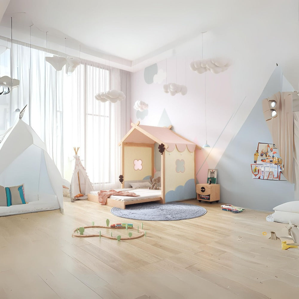 Kids BED With Fabric Tent For Foldable Mattress - E1907H - Kids Beds - ebarza Furniture UAE | Shop Modern Furniture in Abu Dhabi & Dubai - مفروشات ايبازرا في الامارات | تسوق اثاث عصري وديكورات مميزة في دبي وابوظبي