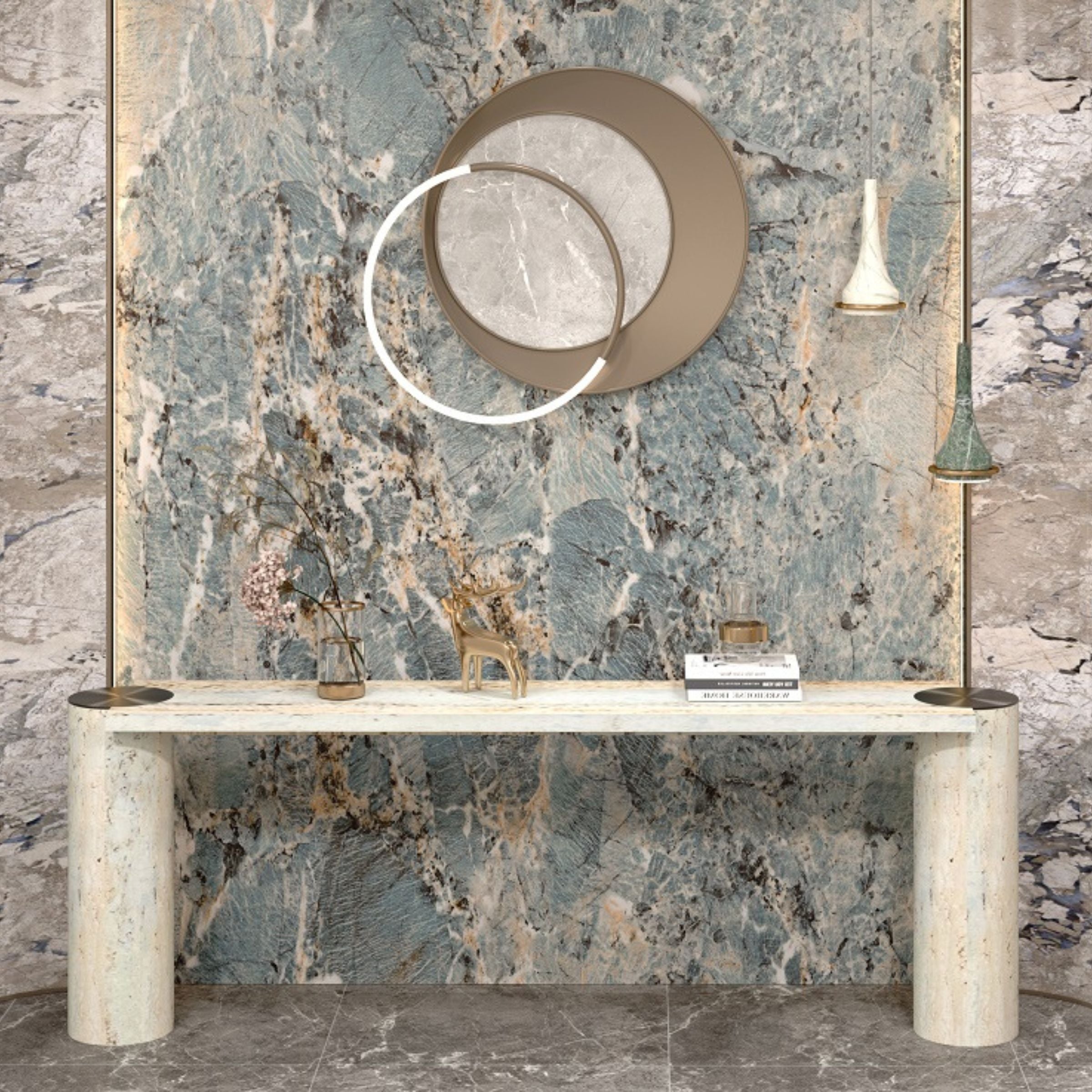 AS IS- Zurich Travertine Console 200cm - DZ463DTS / 463DTS - DISPLAY ITEM - ebarza Furniture UAE | Shop Modern Furniture in Abu Dhabi & Dubai - مفروشات ايبازرا في الامارات | تسوق اثاث عصري وديكورات مميزة في دبي وابوظبي