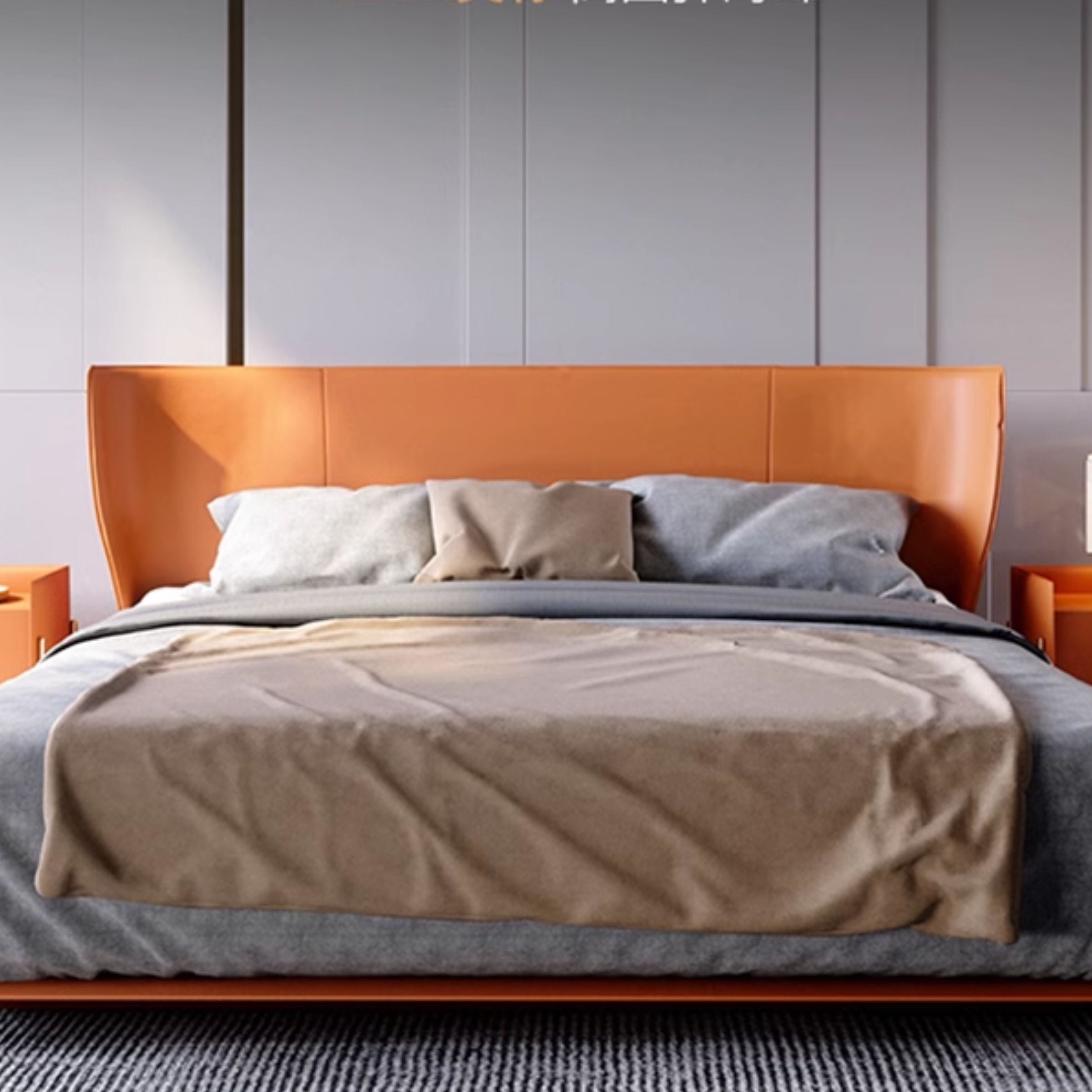 Verona Orange Queen Size Bed MLL-F13 Q - Bedsteads - ebarza Furniture UAE | Shop Modern Furniture in Abu Dhabi & Dubai - مفروشات ايبازرا في الامارات | تسوق اثاث عصري وديكورات مميزة في دبي وابوظبي