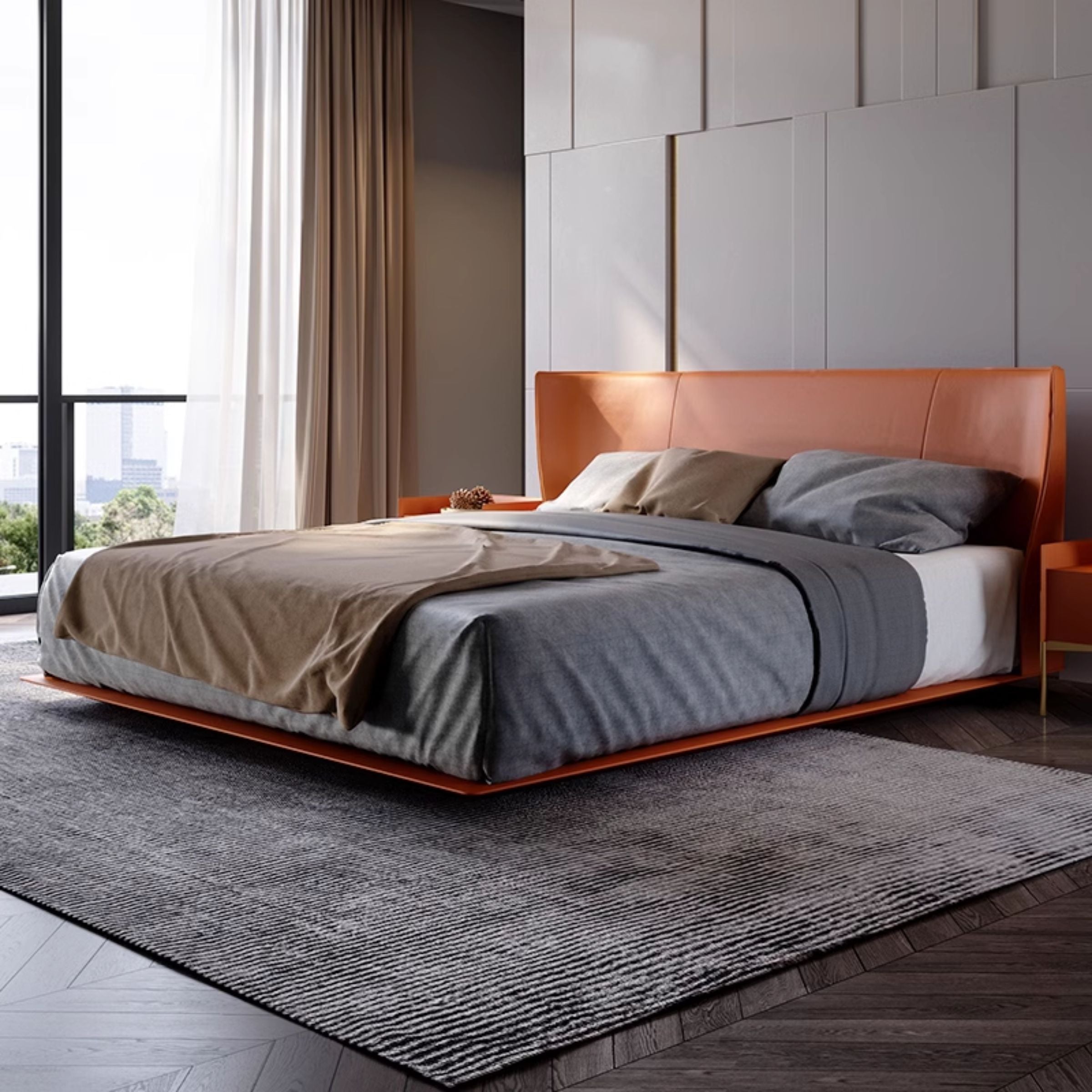 Verona Orange Queen Size Bed MLL-F13 Q -  Bedsteads - ebarza Furniture UAE | Shop Modern Furniture in Abu Dhabi & Dubai - مفروشات ايبازرا في الامارات | تسوق اثاث عصري وديكورات مميزة في دبي وابوظبي