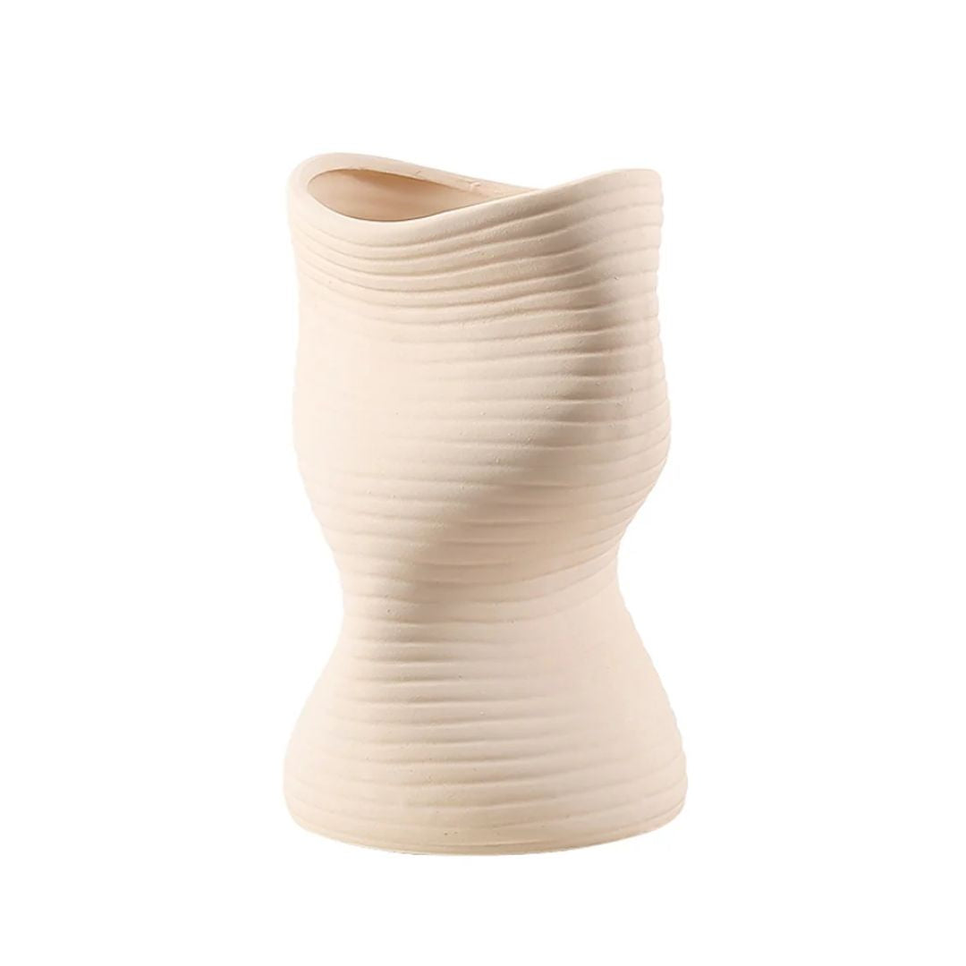 Vertical Curved Bottle - Beige FD-D22115B - Vases - ebarza Furniture UAE | Shop Modern Furniture in Abu Dhabi & Dubai - مفروشات ايبازرا في الامارات | تسوق اثاث عصري وديكورات مميزة في دبي وابوظبي