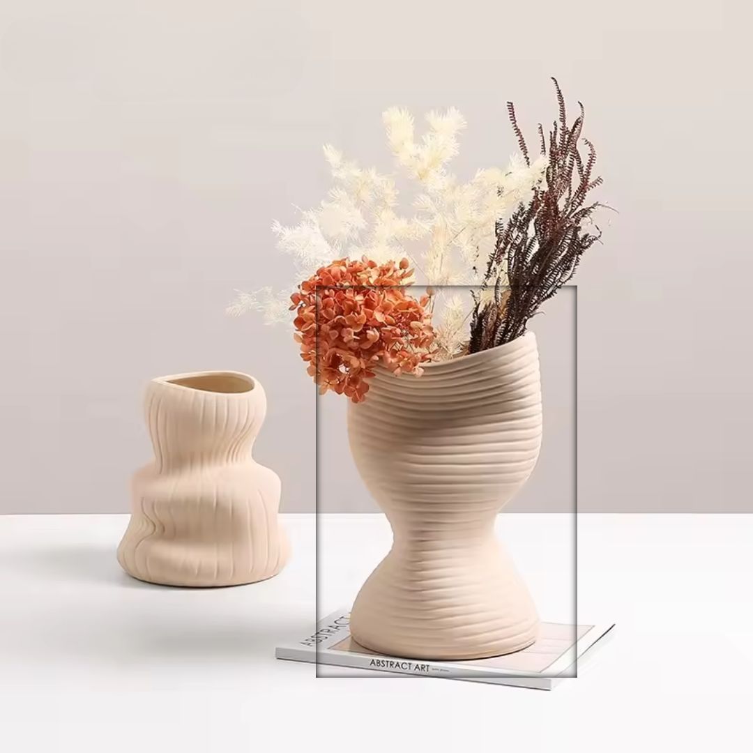 Vertical Curved Bottle - Beige FD-D22115B - Vases - ebarza Furniture UAE | Shop Modern Furniture in Abu Dhabi & Dubai - مفروشات ايبازرا في الامارات | تسوق اثاث عصري وديكورات مميزة في دبي وابوظبي