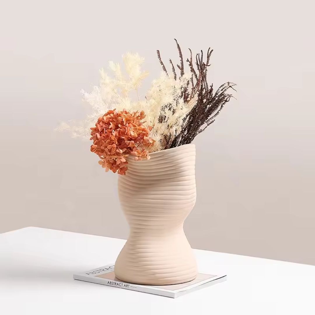 Vertical Curved Bottle - Beige FD-D22115B - Vases - ebarza Furniture UAE | Shop Modern Furniture in Abu Dhabi & Dubai - مفروشات ايبازرا في الامارات | تسوق اثاث عصري وديكورات مميزة في دبي وابوظبي