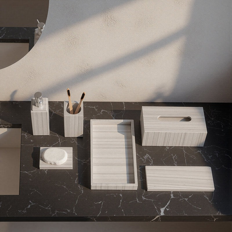 6 Pieces Australian Gray Marble Ebarza Bathroom Set - AGM