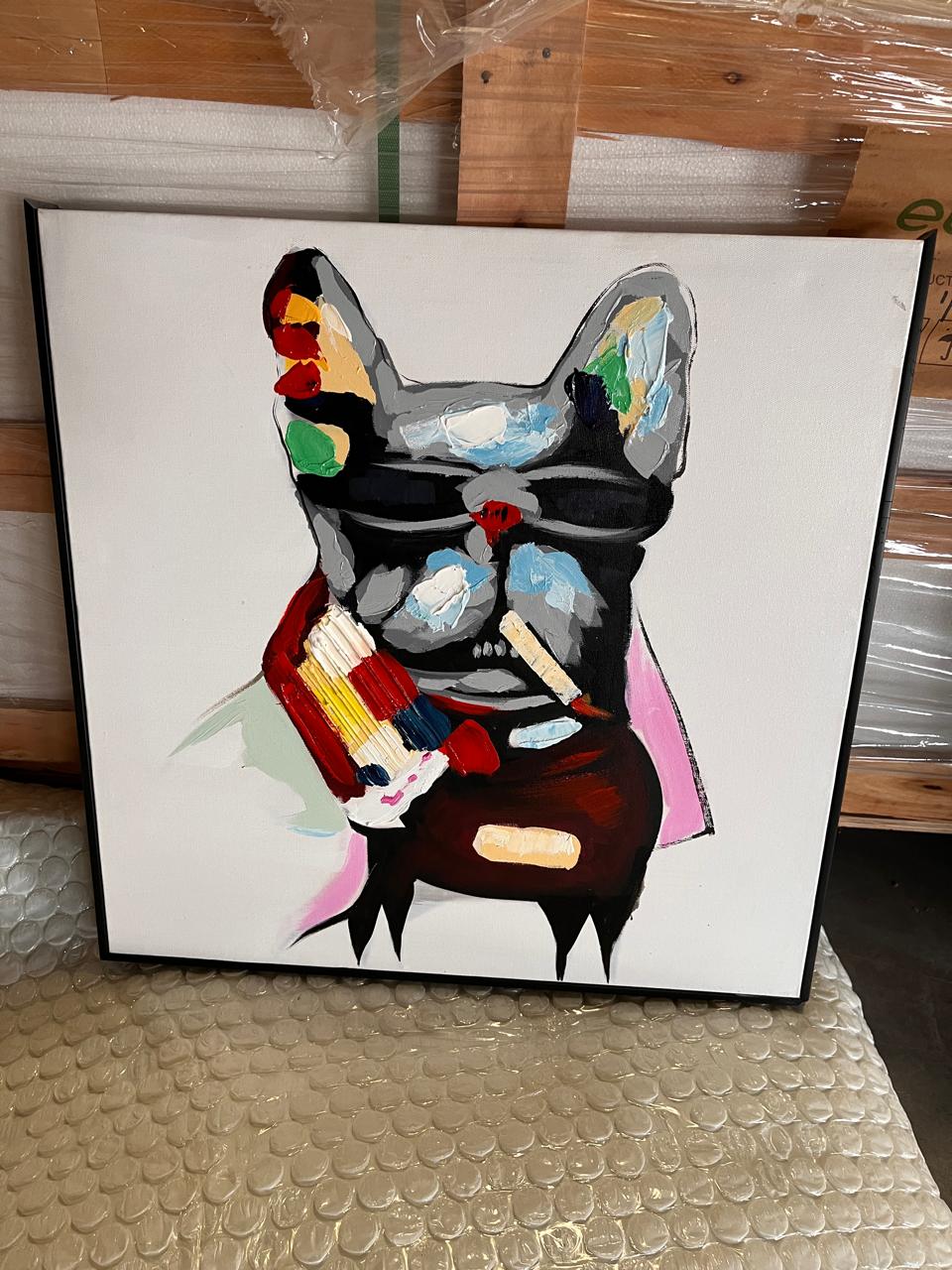 AS IS - Tough Dog Hand Painted Art Painting With Frame 65X65 Cm Pnd006S - DISPLAY ITEM - ebarza Furniture UAE | Shop Modern Furniture in Abu Dhabi & Dubai - مفروشات ايبازرا في الامارات | تسوق اثاث عصري وديكورات مميزة في دبي وابوظبي