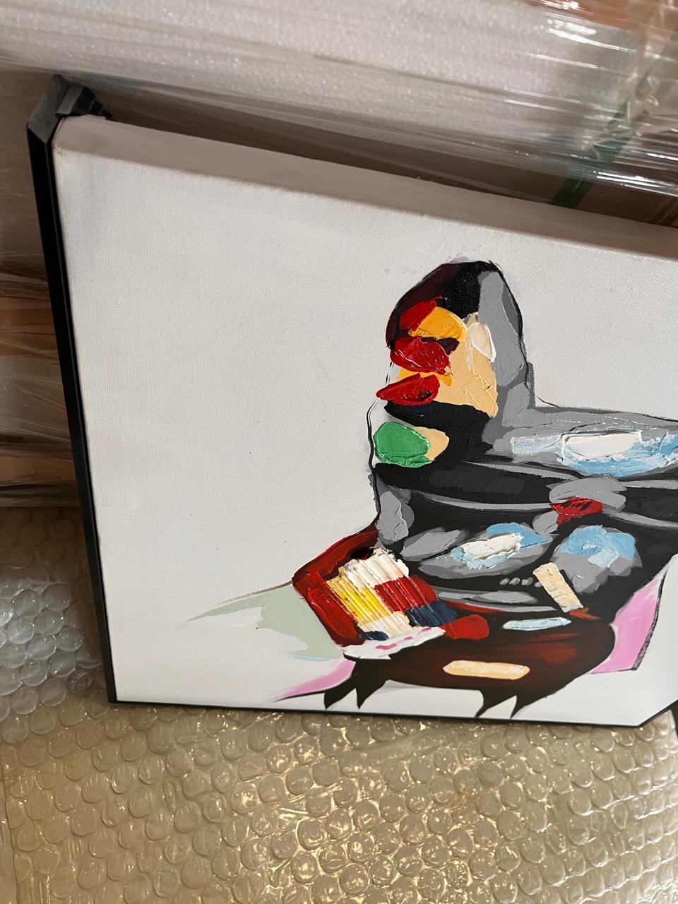 AS IS - Tough Dog Hand Painted Art Painting With Frame 65X65 Cm Pnd006S - DISPLAY ITEM - ebarza Furniture UAE | Shop Modern Furniture in Abu Dhabi & Dubai - مفروشات ايبازرا في الامارات | تسوق اثاث عصري وديكورات مميزة في دبي وابوظبي