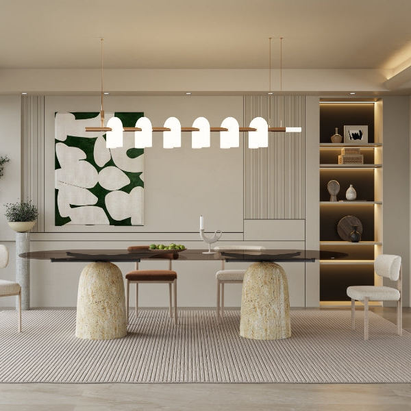 Panorama Glass/Travertine 300cm Dining table - EB11DT - Dining Tables - ebarza Furniture UAE | Shop Modern Furniture in Abu Dhabi & Dubai - مفروشات ايبازرا في الامارات | تسوق اثاث عصري وديكورات مميزة في دبي وابوظبي