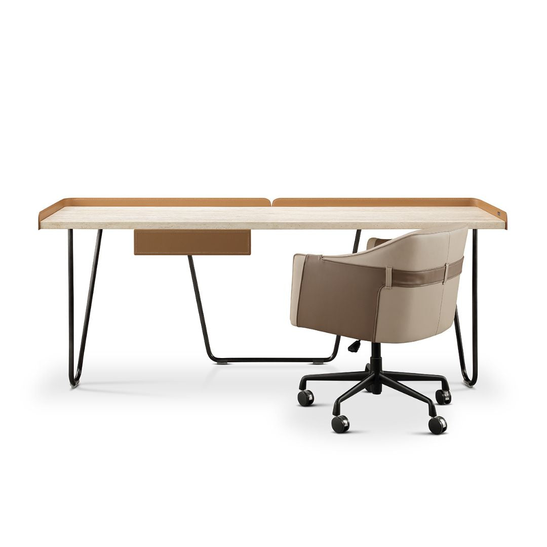 White Travertine Desk With Drawer T533-1(200CM) - Office Desks - ebarza Furniture UAE | Shop Modern Furniture in Abu Dhabi & Dubai - مفروشات ايبازرا في الامارات | تسوق اثاث عصري وديكورات مميزة في دبي وابوظبي