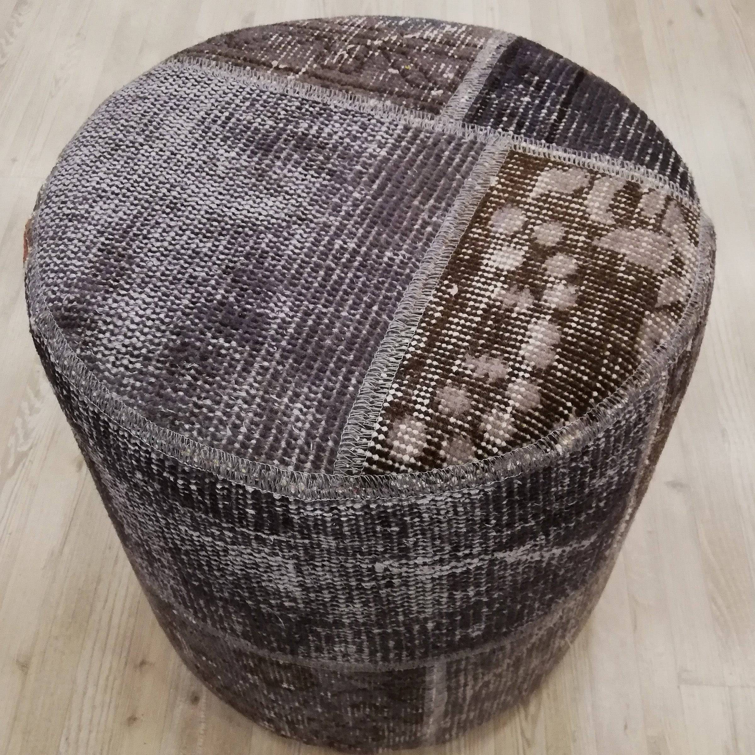 Anatolian Patchwork Style Pouf Pof-Grey116 - P25 - Poufs - ebarza Furniture UAE | Shop Modern Furniture in Abu Dhabi & Dubai - مفروشات ايبازرا في الامارات | تسوق اثاث عصري وديكورات مميزة في دبي وابوظبي