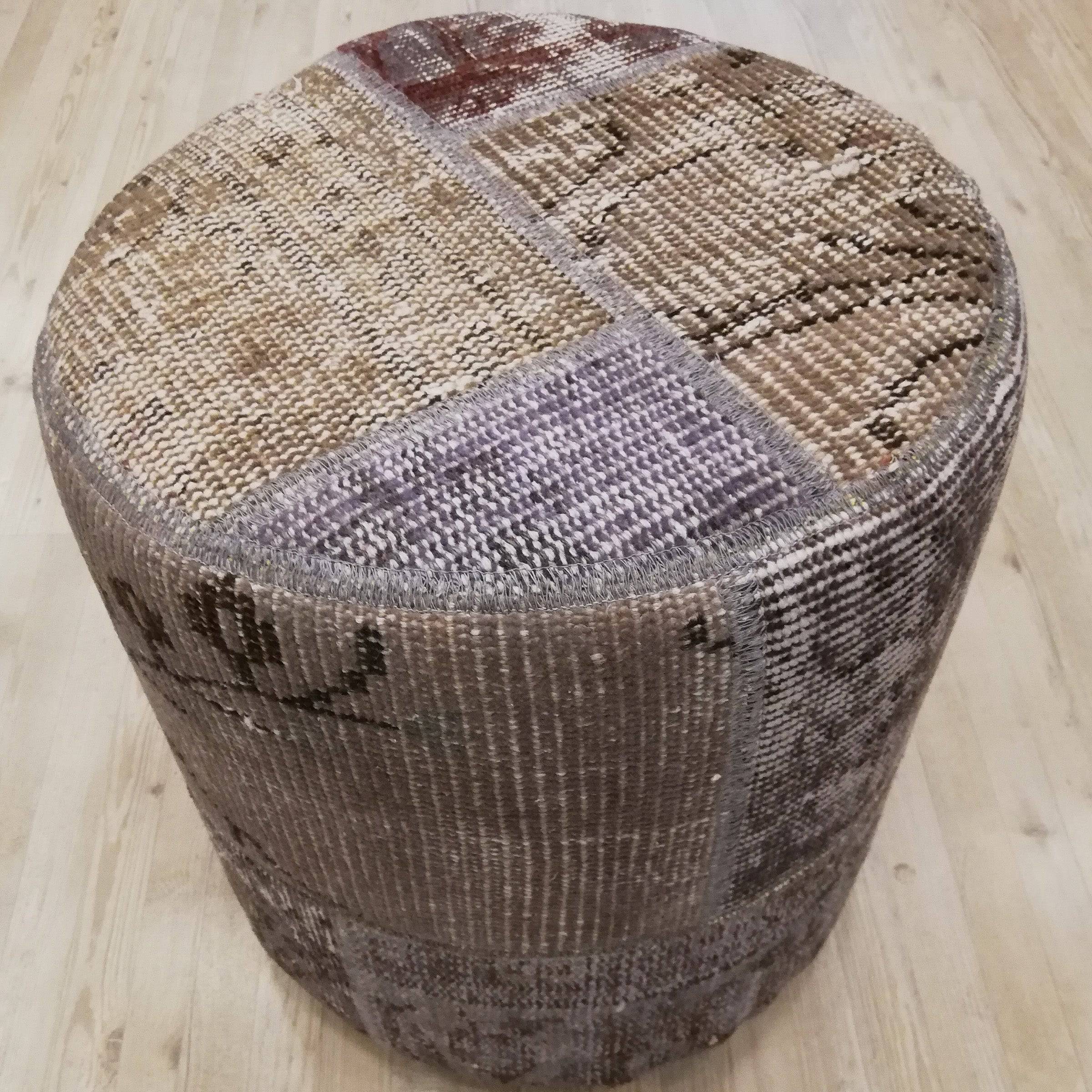 Anatolian Patchwork Style Pouf Pof-Grey116 - P25 - Poufs - ebarza Furniture UAE | Shop Modern Furniture in Abu Dhabi & Dubai - مفروشات ايبازرا في الامارات | تسوق اثاث عصري وديكورات مميزة في دبي وابوظبي