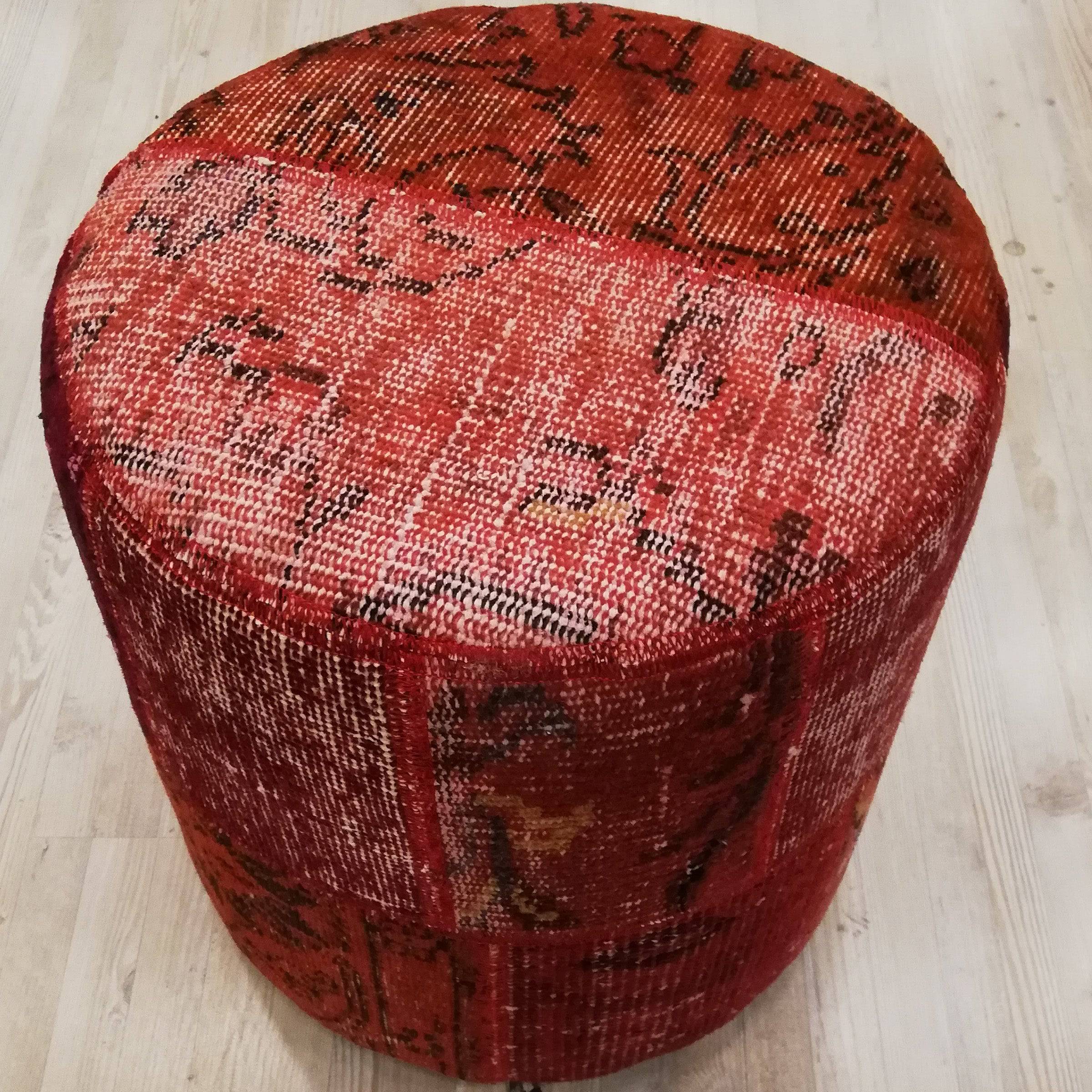 Anatolian Patchwork Style Pouf Pof-Red101 -  Poufs - ebarza Furniture UAE | Shop Modern Furniture in Abu Dhabi & Dubai - مفروشات ايبازرا في الامارات | تسوق اثاث عصري وديكورات مميزة في دبي وابوظبي