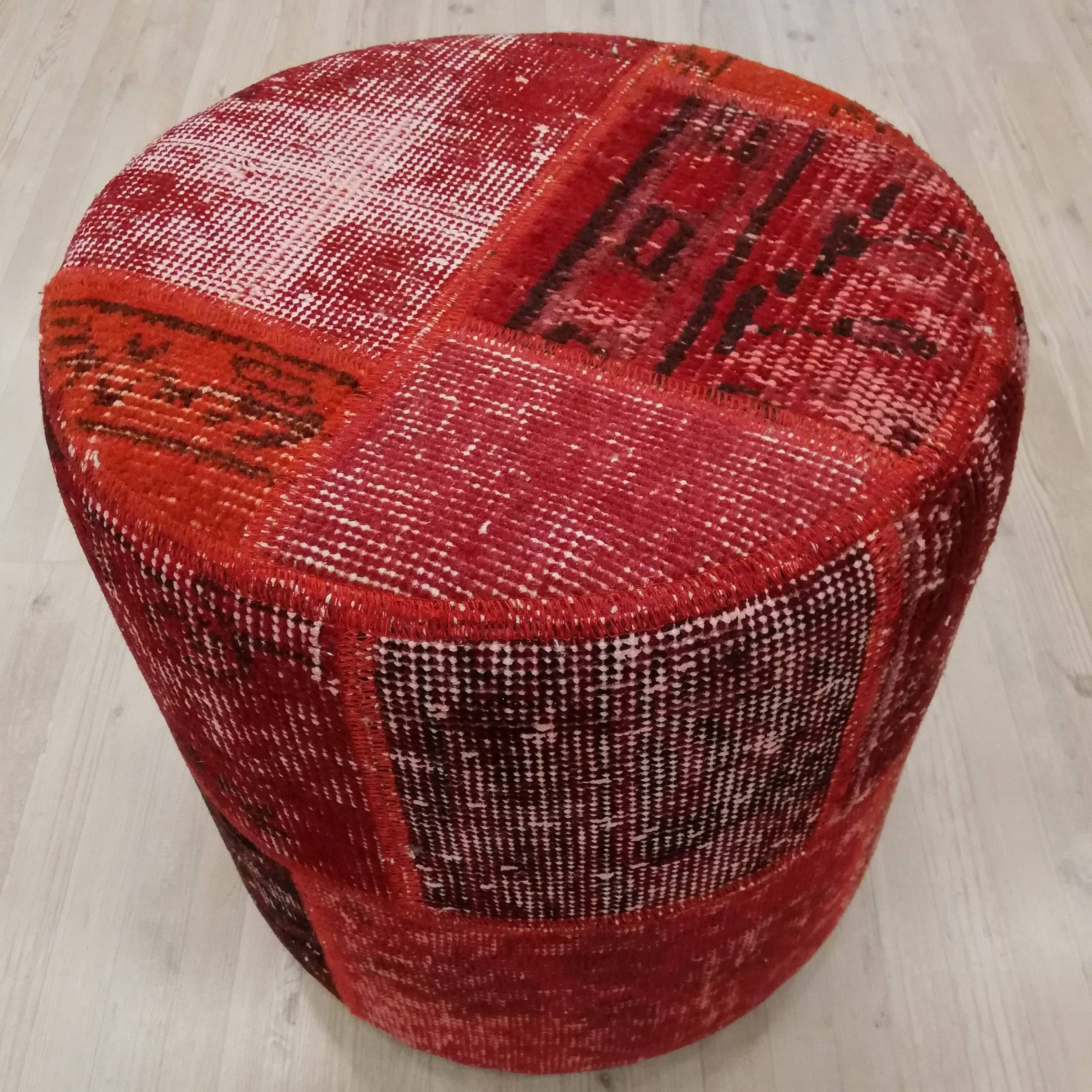 Anatolian Patchwork Style Pouf Pof-Red101 -  Poufs - ebarza Furniture UAE | Shop Modern Furniture in Abu Dhabi & Dubai - مفروشات ايبازرا في الامارات | تسوق اثاث عصري وديكورات مميزة في دبي وابوظبي