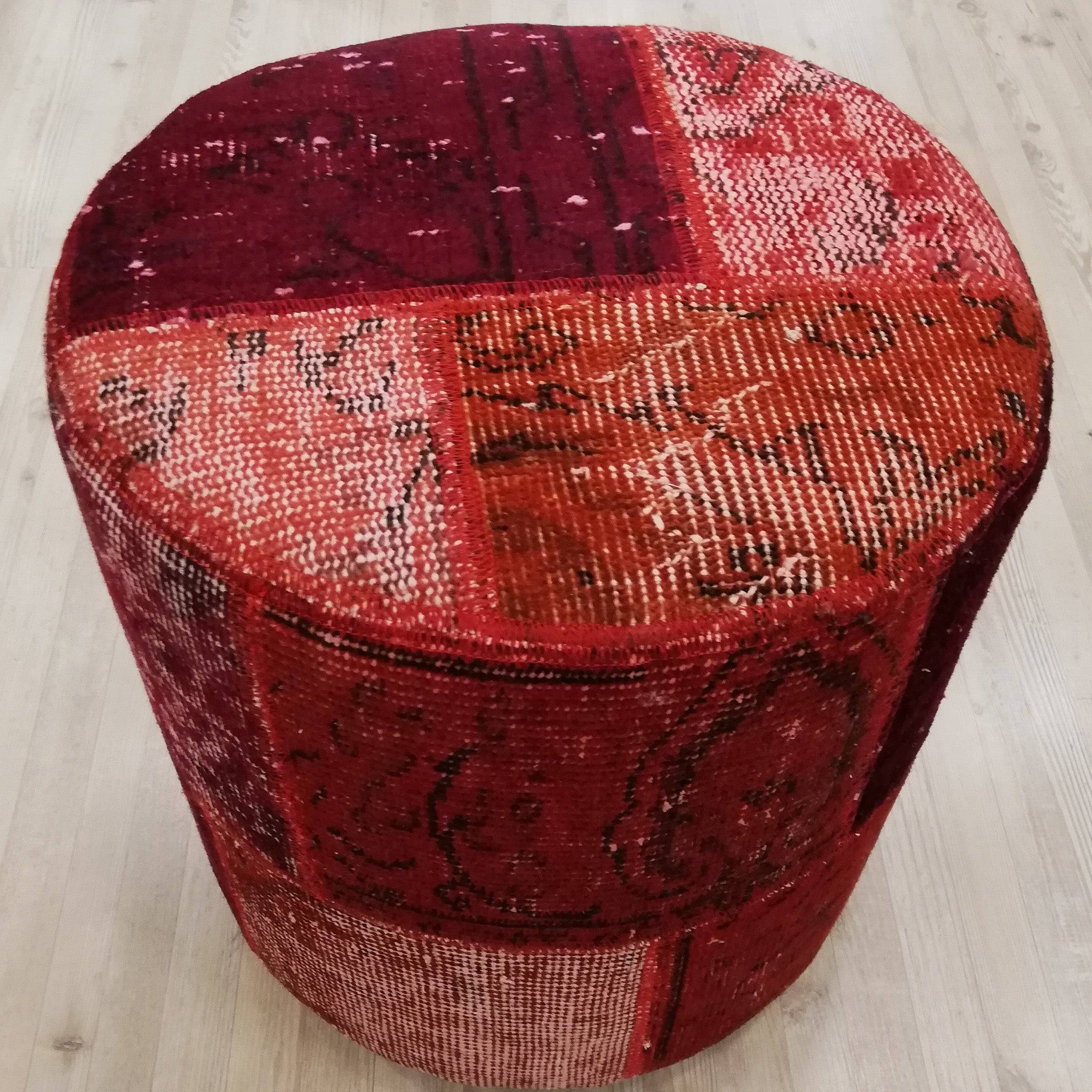Anatolian Patchwork Style Pouf Pof-Red101 -  Poufs - ebarza Furniture UAE | Shop Modern Furniture in Abu Dhabi & Dubai - مفروشات ايبازرا في الامارات | تسوق اثاث عصري وديكورات مميزة في دبي وابوظبي