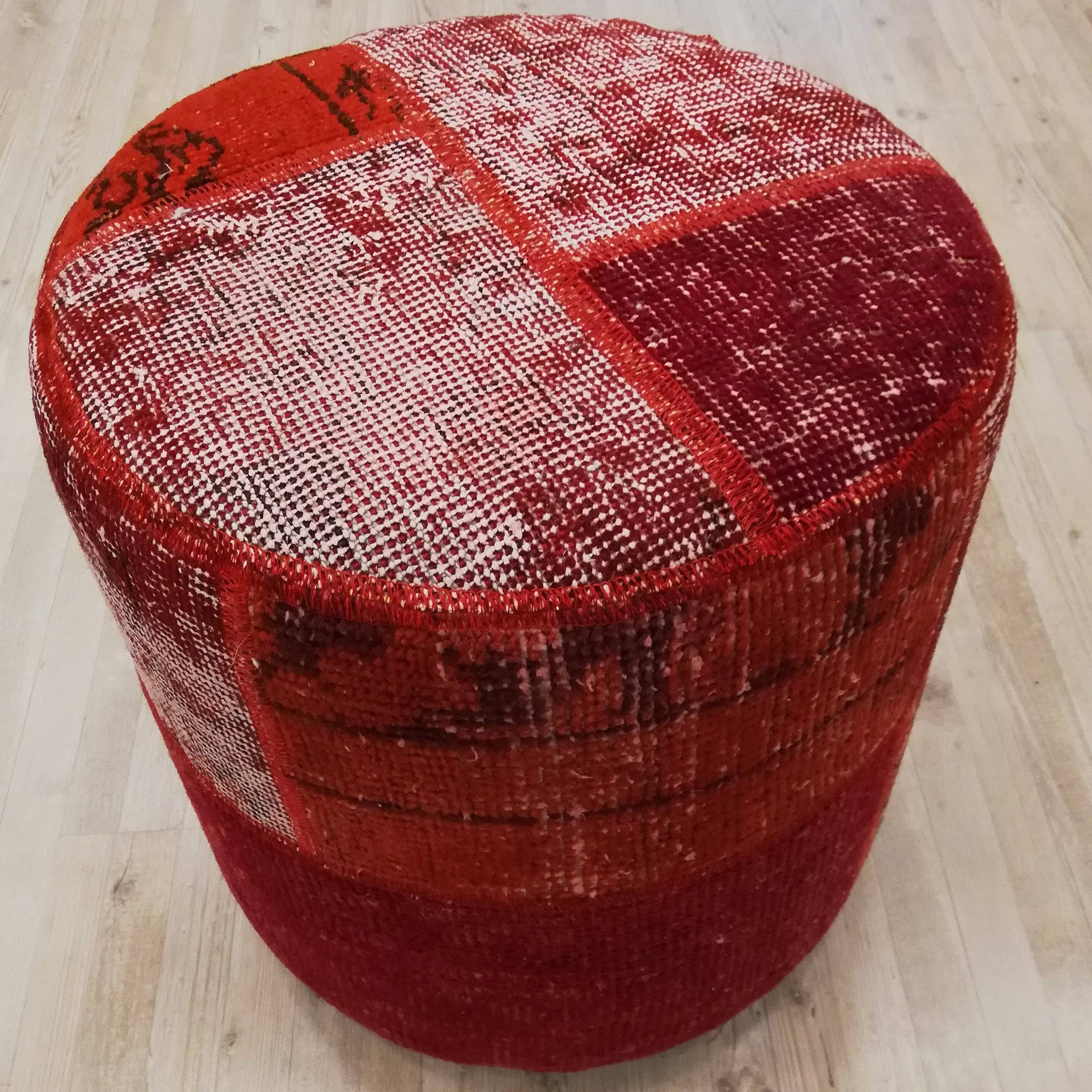 Anatolian Patchwork Style Pouf Pof-Red101 -  Poufs - ebarza Furniture UAE | Shop Modern Furniture in Abu Dhabi & Dubai - مفروشات ايبازرا في الامارات | تسوق اثاث عصري وديكورات مميزة في دبي وابوظبي