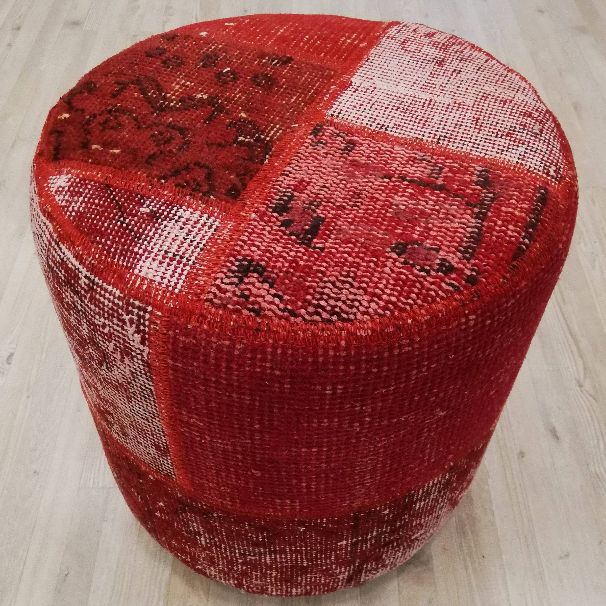 Anatolian Patchwork Style Pouf Pof-Red101 -  Poufs - ebarza Furniture UAE | Shop Modern Furniture in Abu Dhabi & Dubai - مفروشات ايبازرا في الامارات | تسوق اثاث عصري وديكورات مميزة في دبي وابوظبي