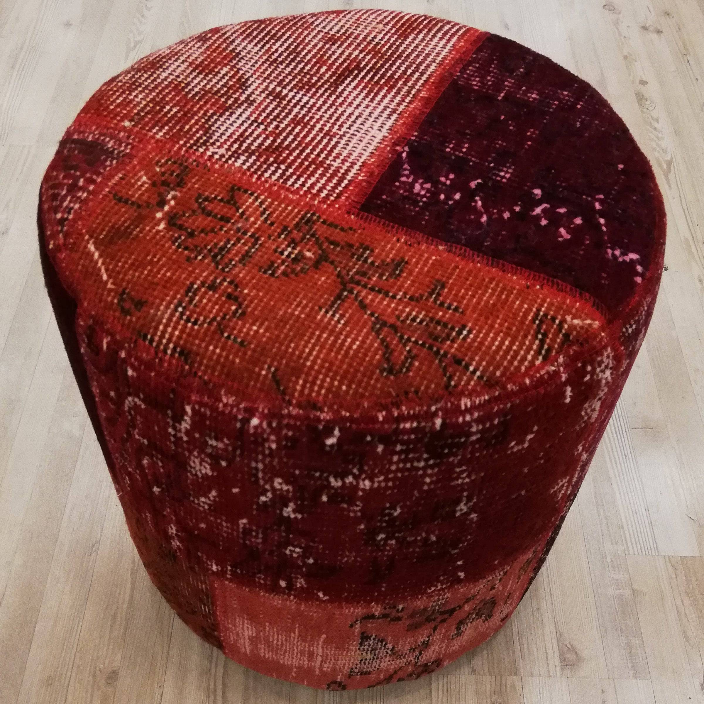 Anatolian Patchwork Style Pouf Pof-Red101 -  Poufs - ebarza Furniture UAE | Shop Modern Furniture in Abu Dhabi & Dubai - مفروشات ايبازرا في الامارات | تسوق اثاث عصري وديكورات مميزة في دبي وابوظبي