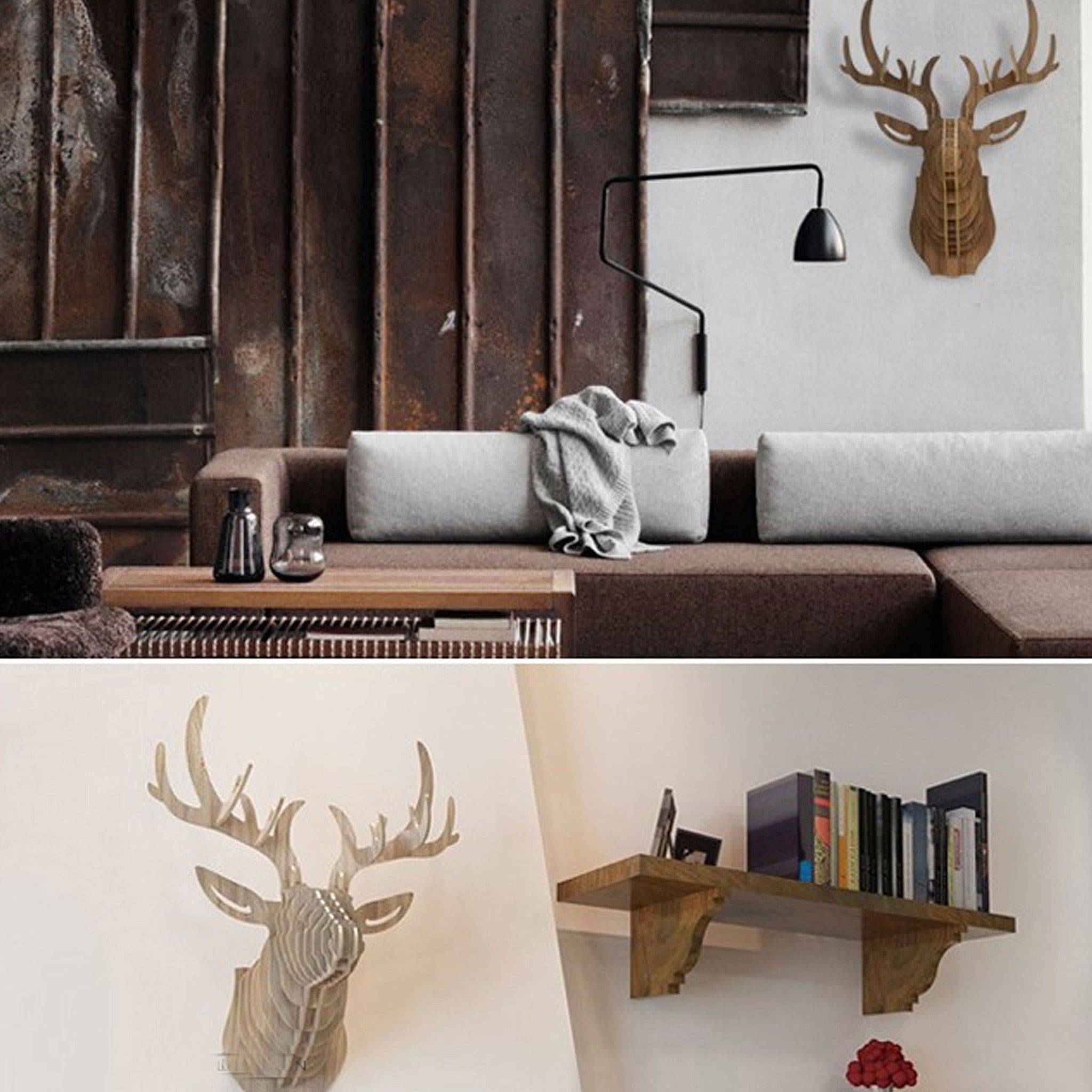 Art Home Deer Wall Decoration Wood Crafts (Small) Wdp001Sw - Shelves - ebarza Furniture UAE | Shop Modern Furniture in Abu Dhabi & Dubai - مفروشات ايبازرا في الامارات | تسوق اثاث عصري وديكورات مميزة في دبي وابوظبي