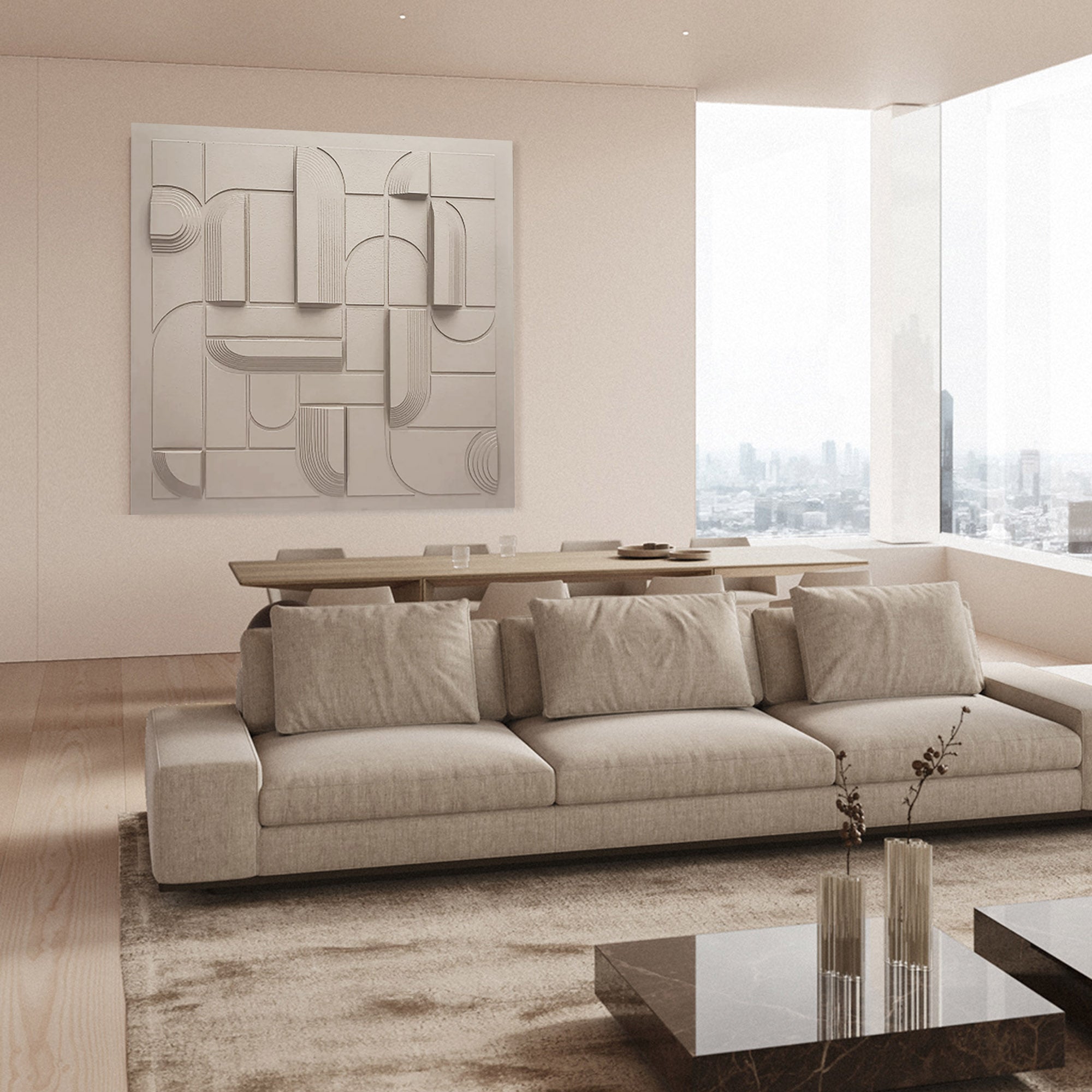 Handmade MDF Collage Painting - Light Beige MP230036-1 - Paintings - ebarza Furniture UAE | Shop Modern Furniture in Abu Dhabi & Dubai - مفروشات ايبازرا في الامارات | تسوق اثاث عصري وديكورات مميزة في دبي وابوظبي