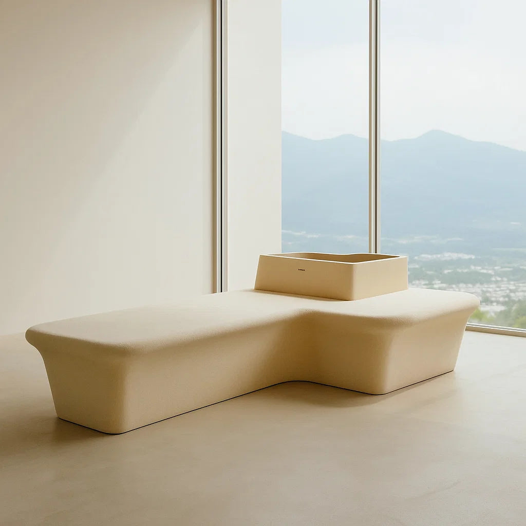 Outdoor/Indoor Beige Planter Box And Bench XK-8172A - Planter Boxes - ebarza Furniture UAE | Shop Modern Furniture in Abu Dhabi & Dubai - مفروشات ايبازرا في الامارات | تسوق اثاث عصري وديكورات مميزة في دبي وابوظبي
