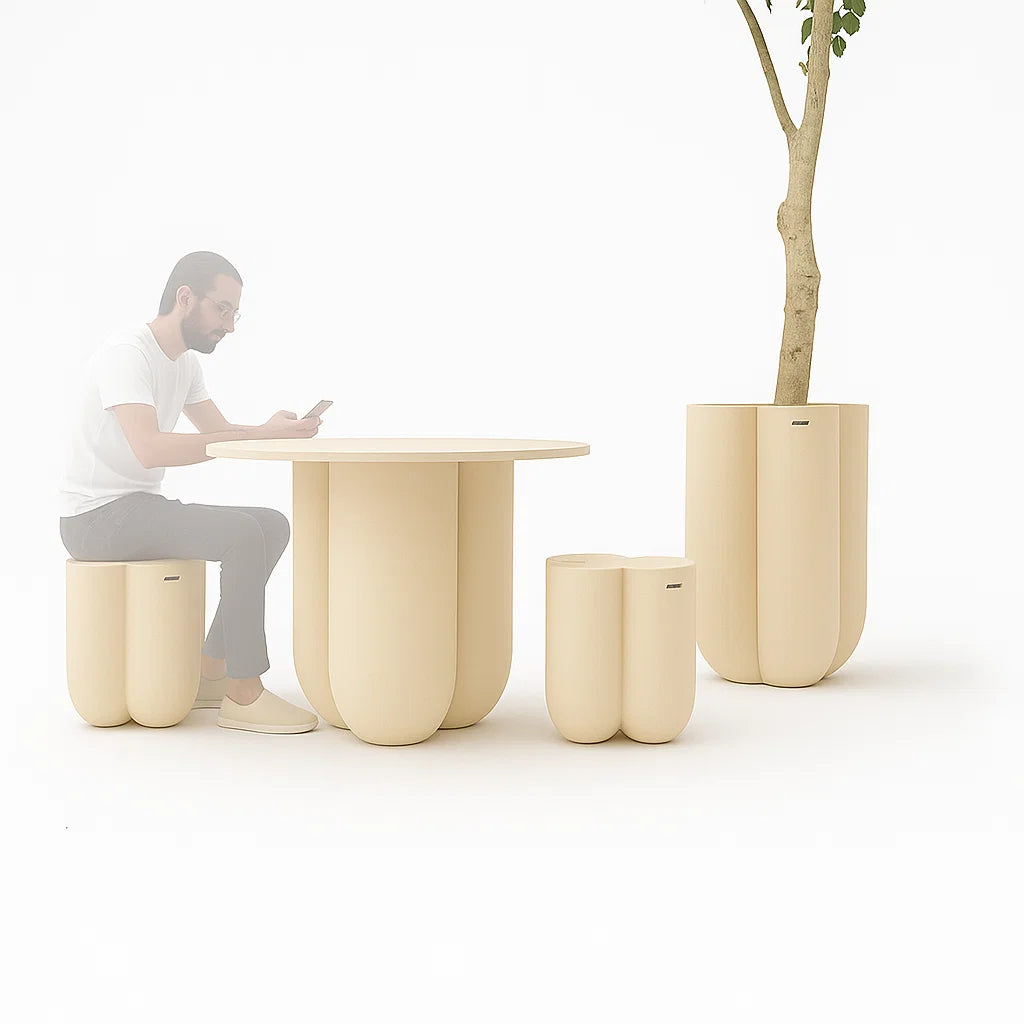 Outdoor/Indoor Beige Fiberglass Dining Table XK-0007-Beige - Outdoor Tables - ebarza Furniture UAE | Shop Modern Furniture in Abu Dhabi & Dubai - مفروشات ايبازرا في الامارات | تسوق اثاث عصري وديكورات مميزة في دبي وابوظبي