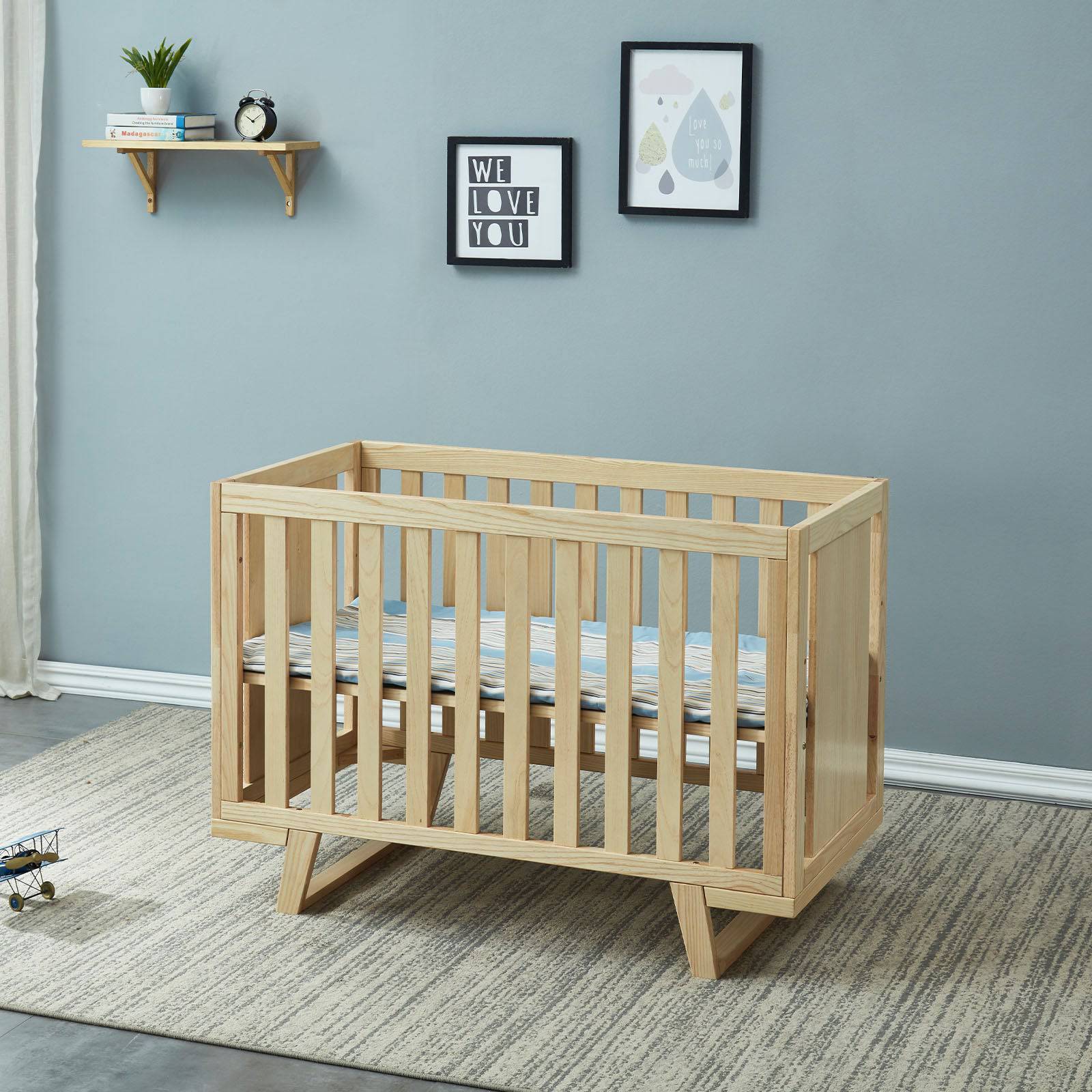 Baby/Toddler Bed With 3 Levels Solid Wood Bed Et-Y002 - Cribs - ebarza Furniture UAE | Shop Modern Furniture in Abu Dhabi & Dubai - مفروشات ايبازرا في الامارات | تسوق اثاث عصري وديكورات مميزة في دبي وابوظبي