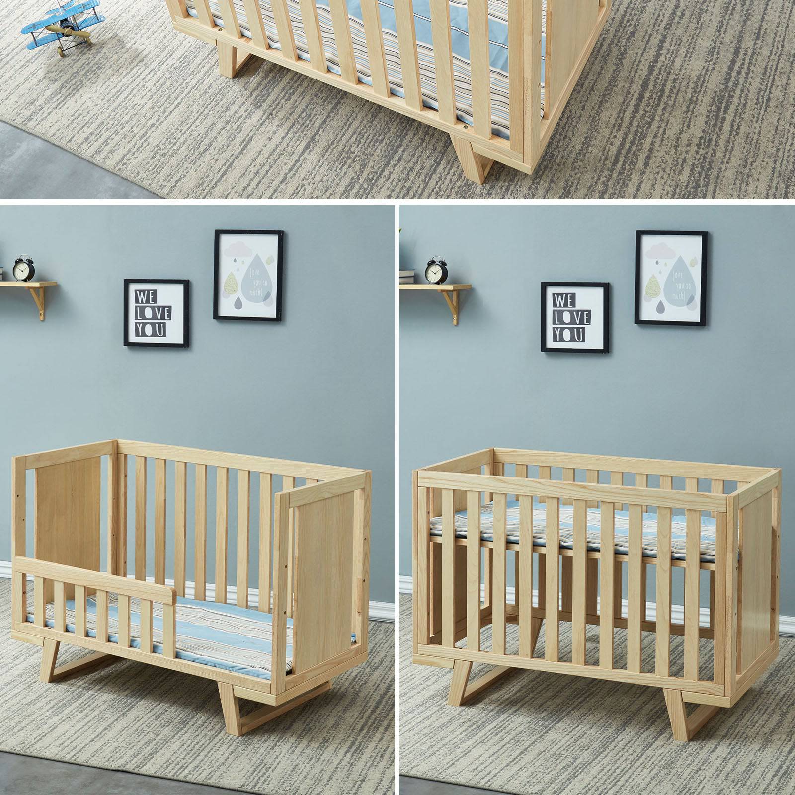Baby/Toddler Bed With 3 Levels Solid Wood Bed Et-Y002 - Cribs - ebarza Furniture UAE | Shop Modern Furniture in Abu Dhabi & Dubai - مفروشات ايبازرا في الامارات | تسوق اثاث عصري وديكورات مميزة في دبي وابوظبي