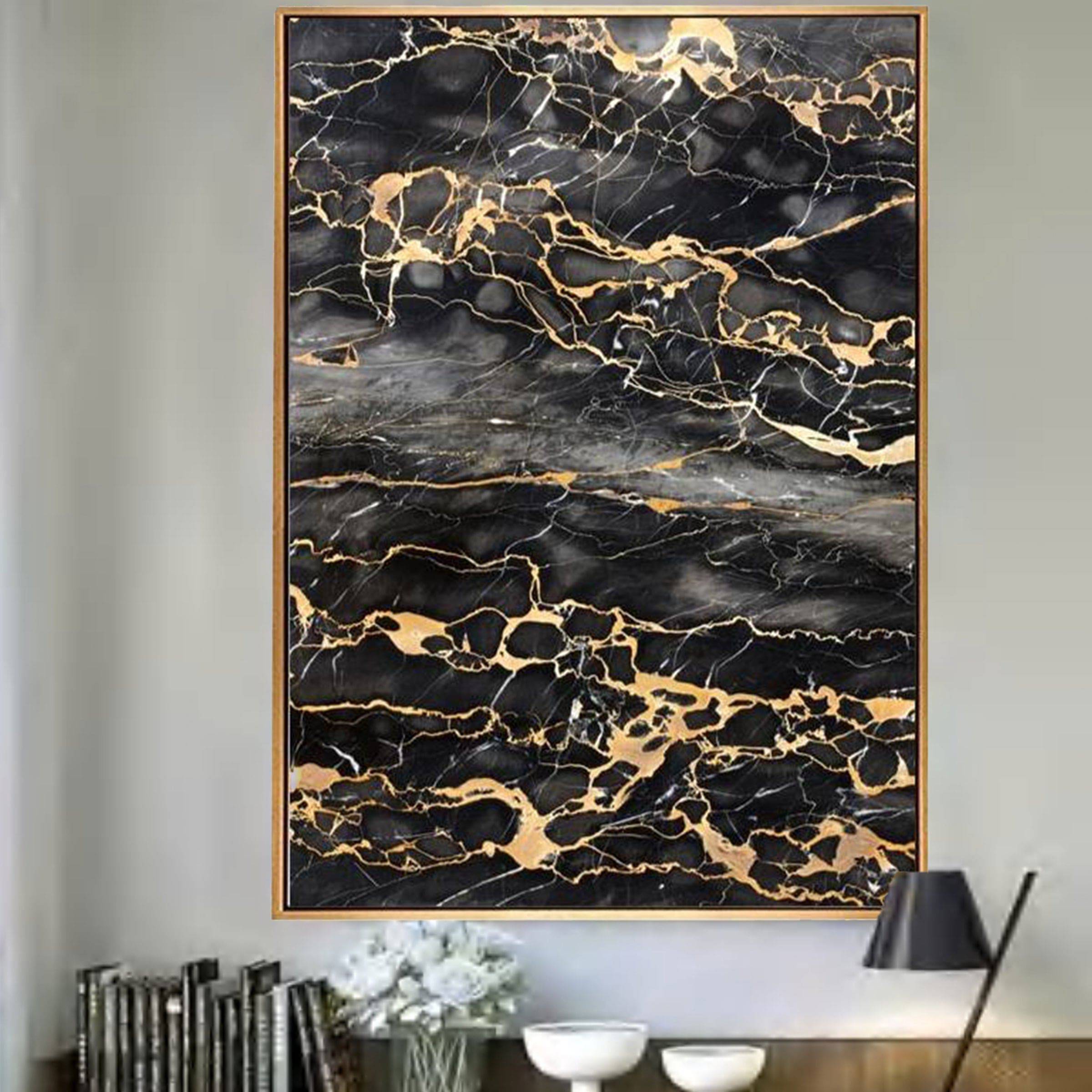 Black And Gold Marble Pattern Painting Wall Art Fl-H237A -  Paintings - ebarza Furniture UAE | Shop Modern Furniture in Abu Dhabi & Dubai - مفروشات ايبازرا في الامارات | تسوق اثاث عصري وديكورات مميزة في دبي وابوظبي