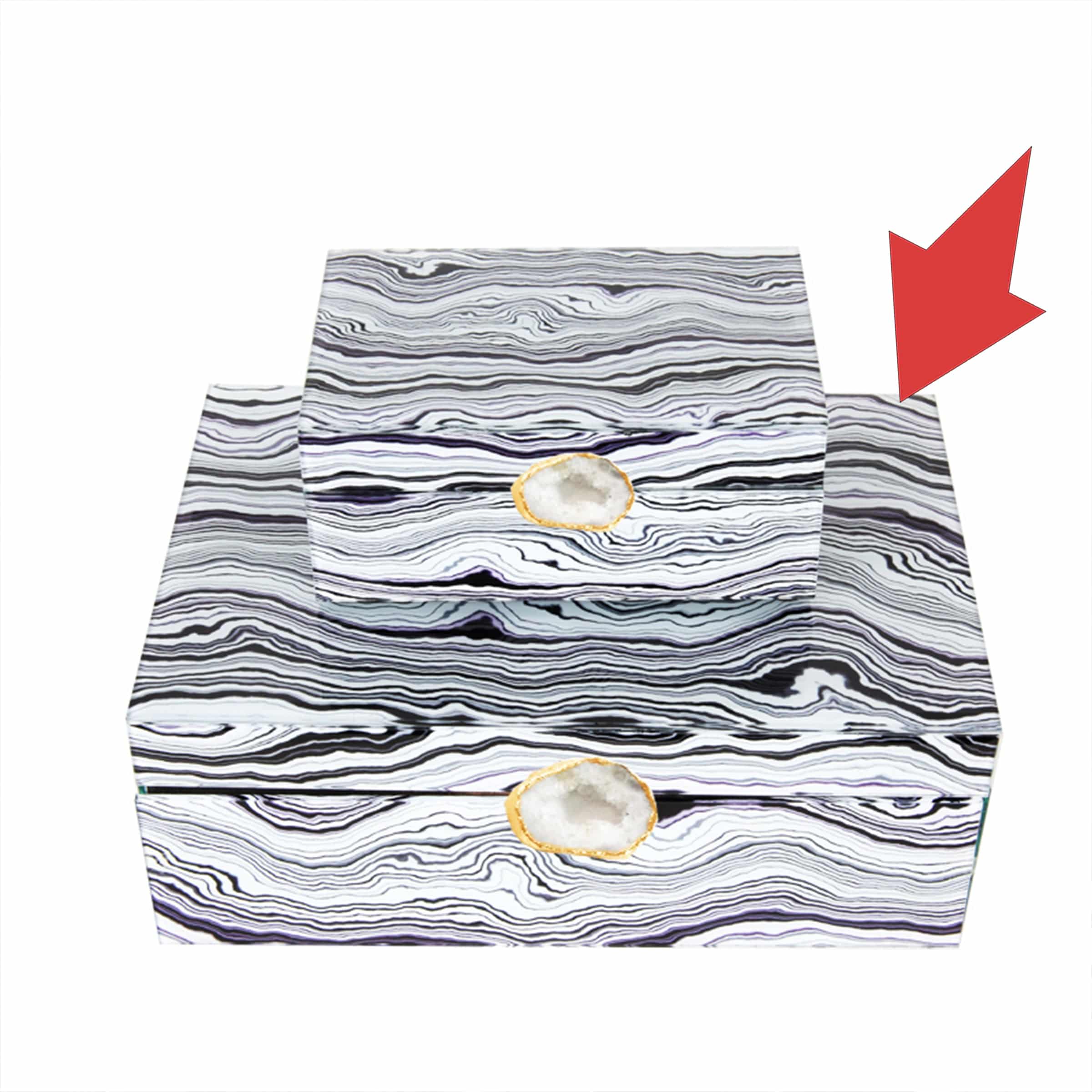 Black And White Glass Box With Natural Agate Detail -A Fl-Tz1027A - Decorative Boxes - ebarza Furniture UAE | Shop Modern Furniture in Abu Dhabi & Dubai - مفروشات ايبازرا في الامارات | تسوق اثاث عصري وديكورات مميزة في دبي وابوظبي