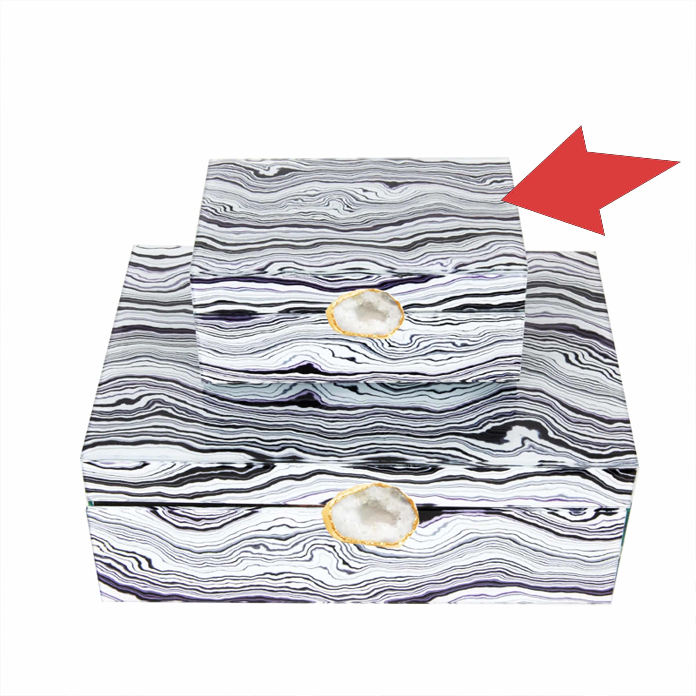 Black And White Glass Box With Natural Agate Detail -B Fl-Tz1027B - Decorative Boxes - ebarza Furniture UAE | Shop Modern Furniture in Abu Dhabi & Dubai - مفروشات ايبازرا في الامارات | تسوق اثاث عصري وديكورات مميزة في دبي وابوظبي