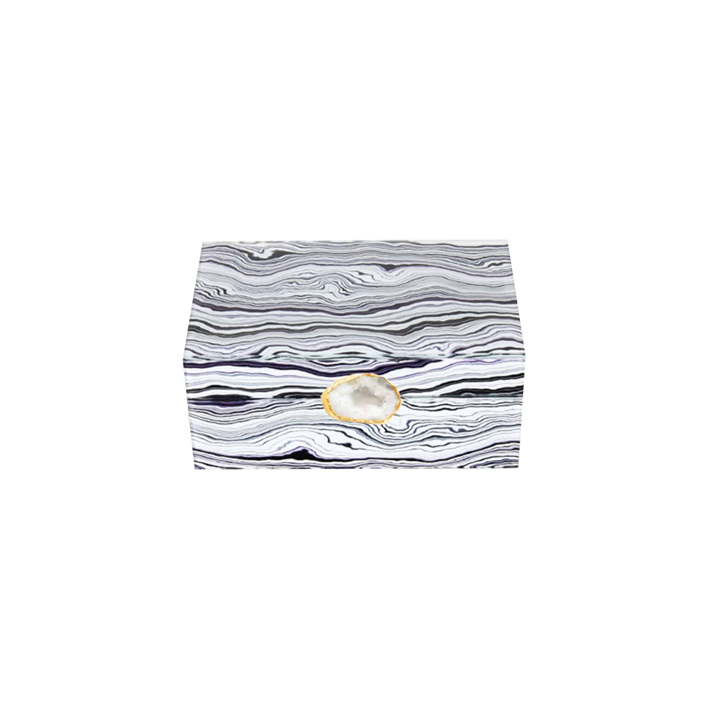 Black And White Glass Box With Natural Agate Detail -B Fl-Tz1027B - Decorative Boxes - ebarza Furniture UAE | Shop Modern Furniture in Abu Dhabi & Dubai - مفروشات ايبازرا في الامارات | تسوق اثاث عصري وديكورات مميزة في دبي وابوظبي