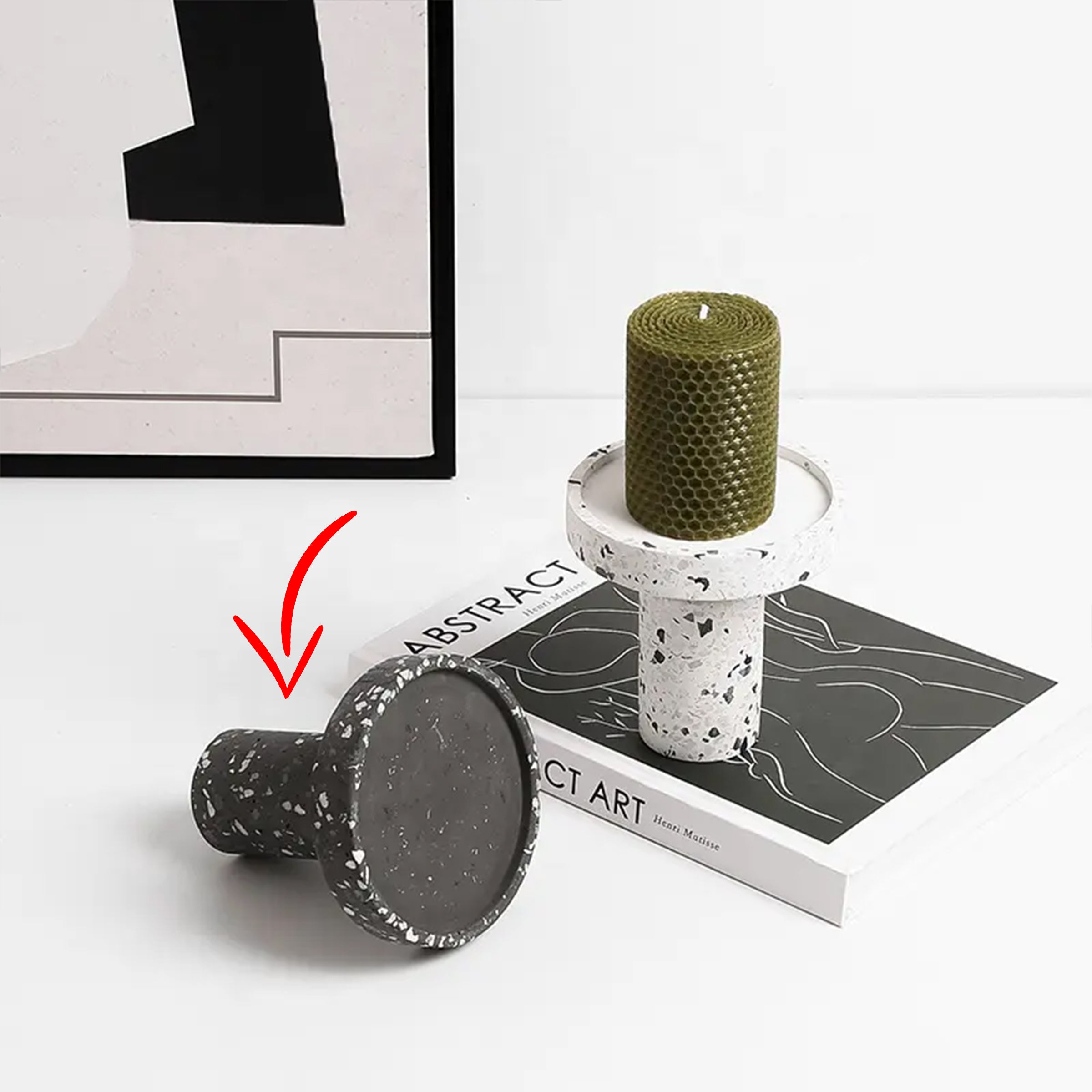 Black Terrazzo Candleholder FB-T2218B - Candle Holders - ebarza Furniture UAE | Shop Modern Furniture in Abu Dhabi & Dubai - مفروشات ايبازرا في الامارات | تسوق اثاث عصري وديكورات مميزة في دبي وابوظبي