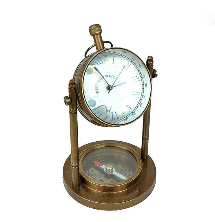 Brass, Glass & Wood Clock Fl-Y063 -  Clocks - ebarza Furniture UAE | Shop Modern Furniture in Abu Dhabi & Dubai - مفروشات ايبازرا في الامارات | تسوق اثاث عصري وديكورات مميزة في دبي وابوظبي