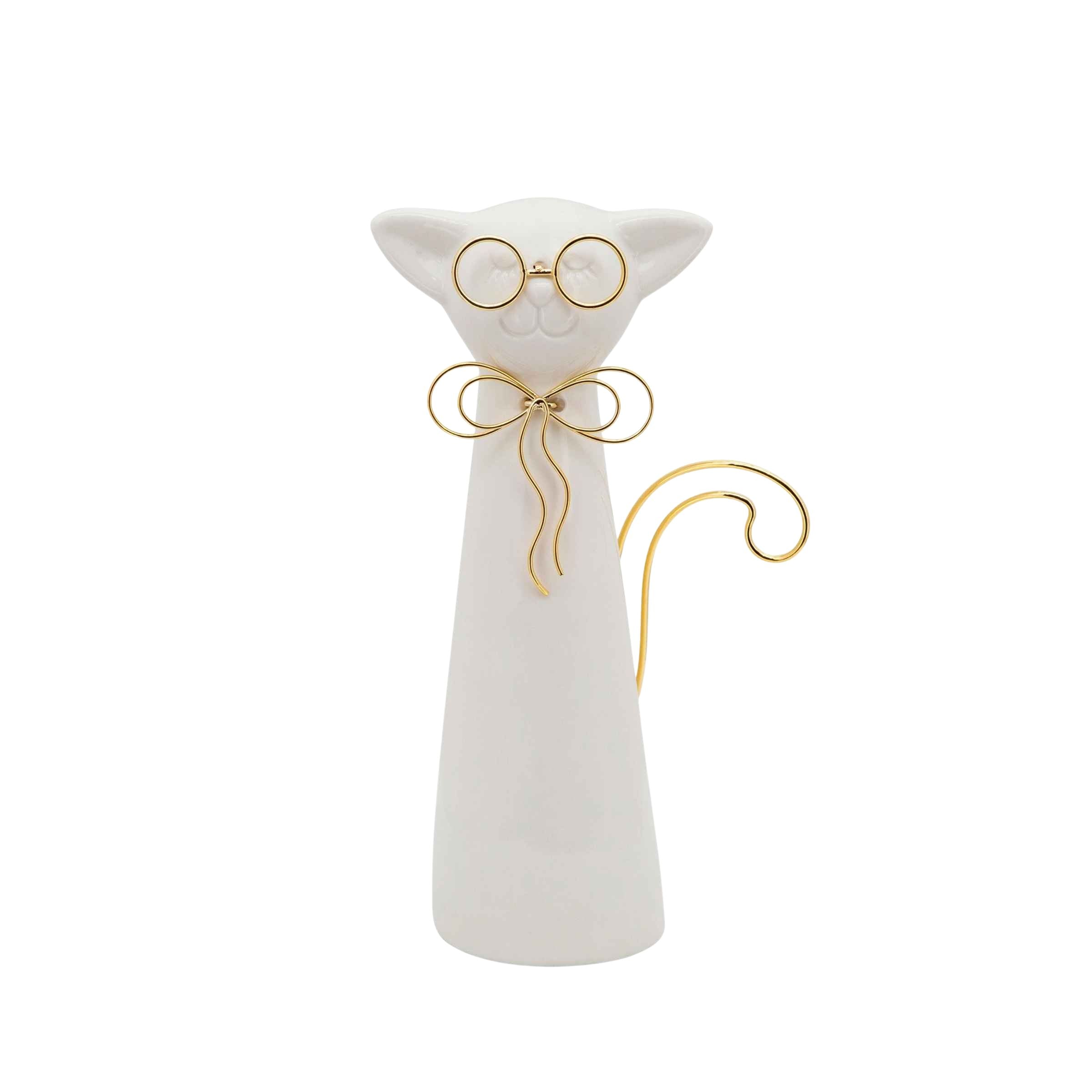 Cat With Glasses Decor 20 Cm - White 15832-02 - Home Decor Figurines - ebarza Furniture UAE | Shop Modern Furniture in Abu Dhabi & Dubai - مفروشات ايبازرا في الامارات | تسوق اثاث عصري وديكورات مميزة في دبي وابوظبي