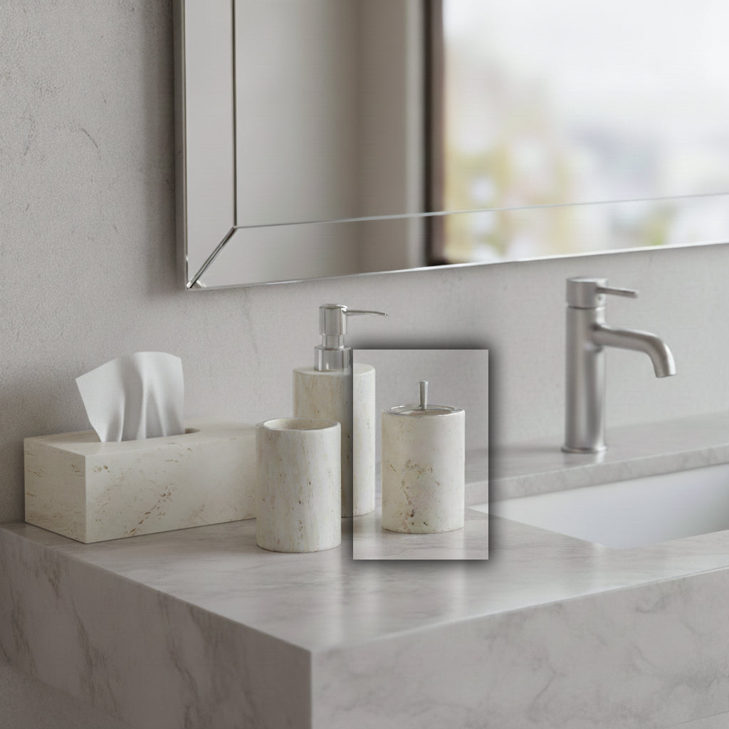 Cave Stone Circular Cotton Swab Jar CBJ833-6B - Bathroom Accessories - ebarza Furniture UAE | Shop Modern Furniture in Abu Dhabi & Dubai - مفروشات ايبازرا في الامارات | تسوق اثاث عصري وديكورات مميزة في دبي وابوظبي