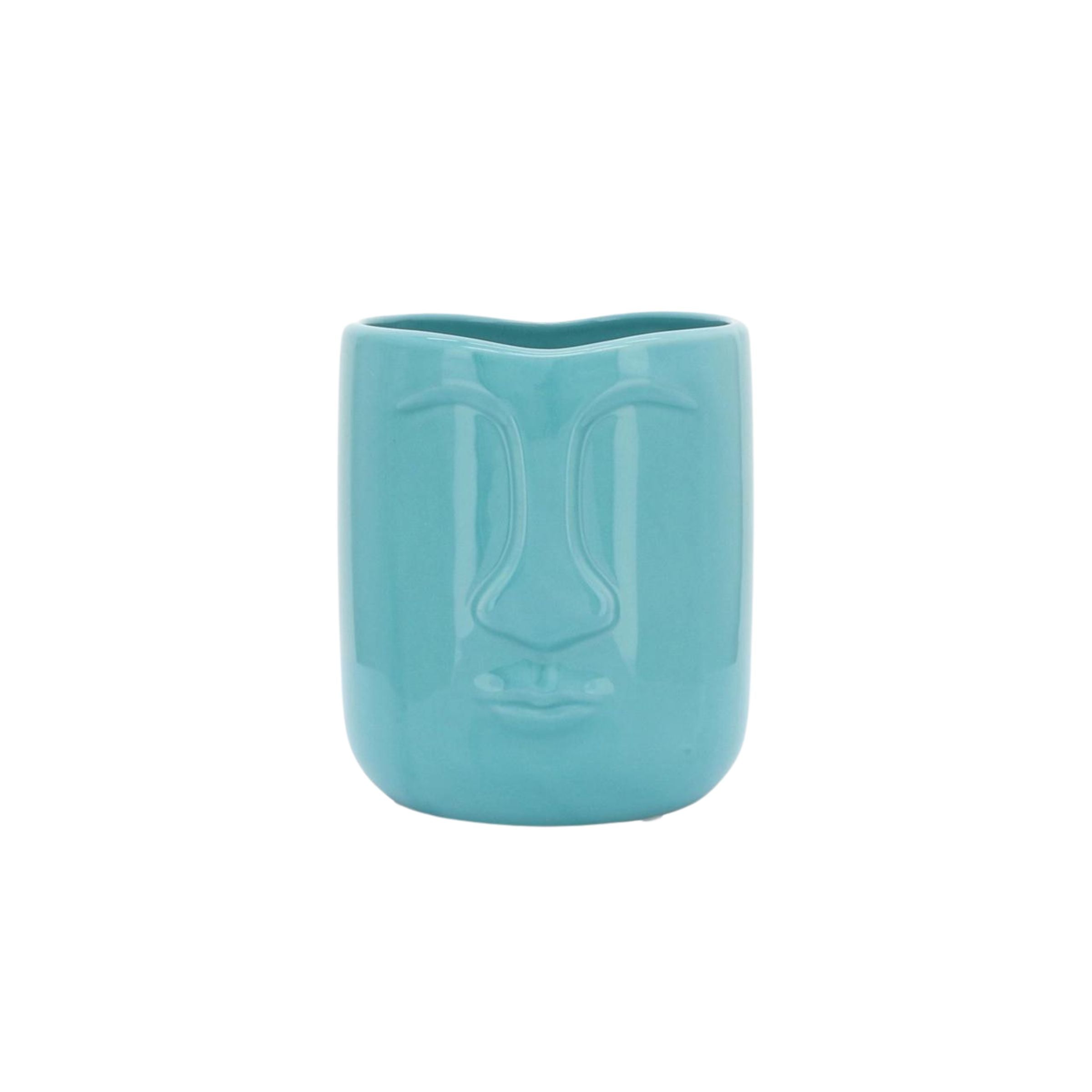Ceramic Face Vase 12 Cm - Turquoise 15764-03 - Planter Boxes - ebarza Furniture UAE | Shop Modern Furniture in Abu Dhabi & Dubai - مفروشات ايبازرا في الامارات | تسوق اثاث عصري وديكورات مميزة في دبي وابوظبي