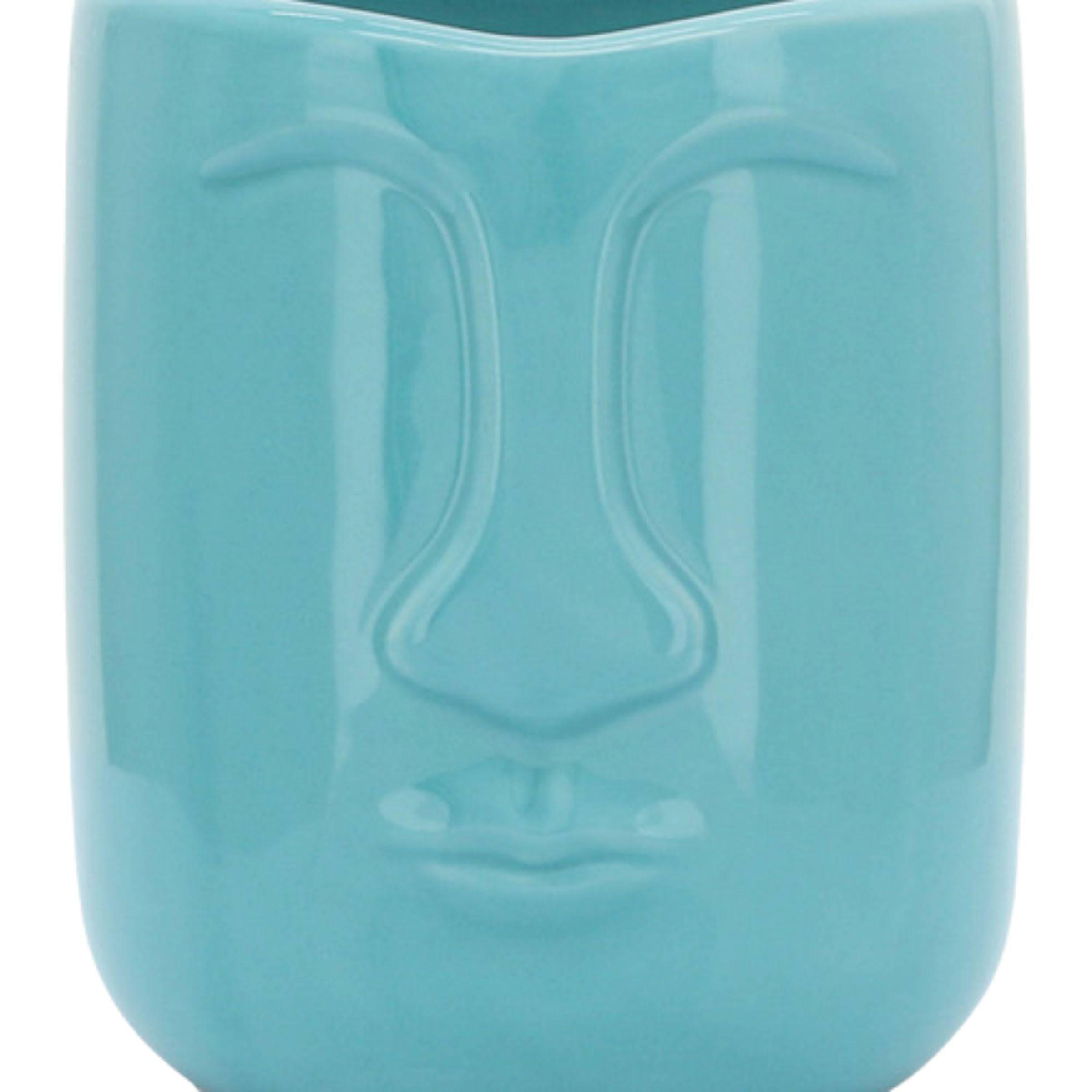 Ceramic Face Vase 12 Cm - Turquoise 15764-03 - Planter Boxes - ebarza Furniture UAE | Shop Modern Furniture in Abu Dhabi & Dubai - مفروشات ايبازرا في الامارات | تسوق اثاث عصري وديكورات مميزة في دبي وابوظبي