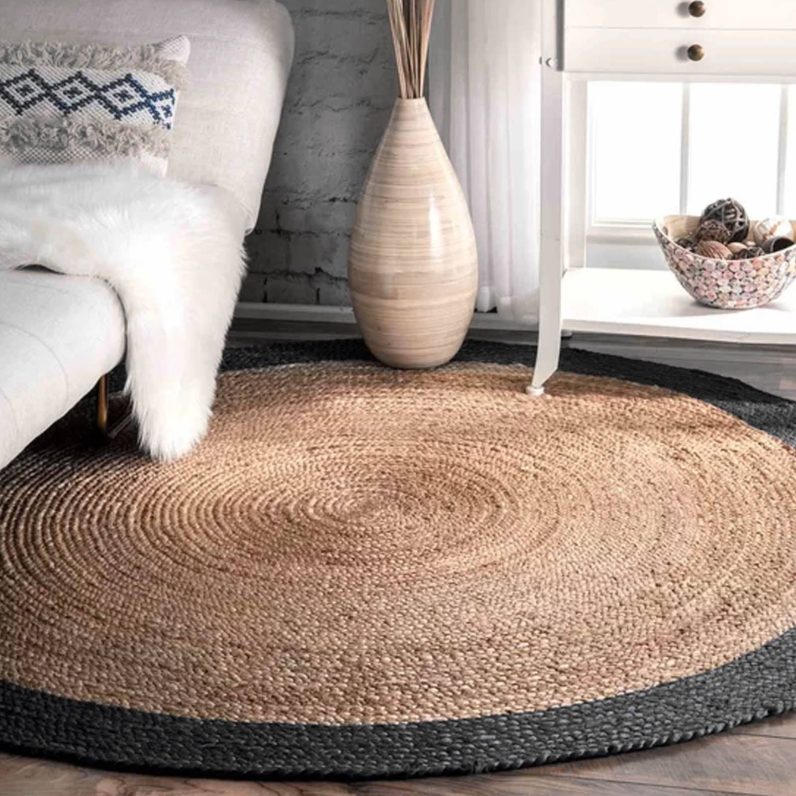 D100 Cm Braided Round Handmade Wool Rug Jute-Braided-100 - Rugs - ebarza Furniture UAE | Shop Modern Furniture in Abu Dhabi & Dubai - مفروشات ايبازرا في الامارات | تسوق اثاث عصري وديكورات مميزة في دبي وابوظبي