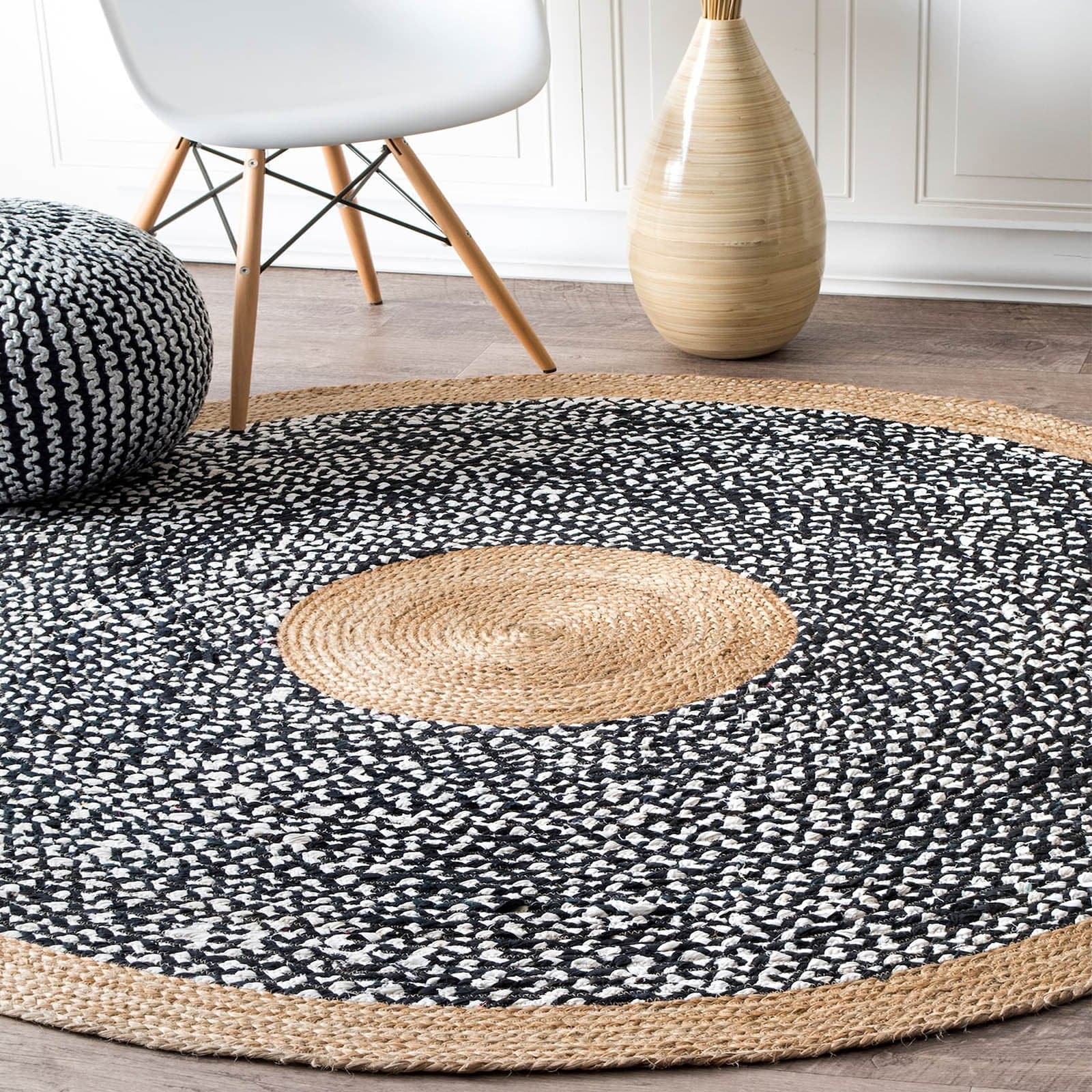 D150 Cm Braided Round Handmade Wool Rug Jh-2350-L - Rugs - ebarza Furniture UAE | Shop Modern Furniture in Abu Dhabi & Dubai - مفروشات ايبازرا في الامارات | تسوق اثاث عصري وديكورات مميزة في دبي وابوظبي