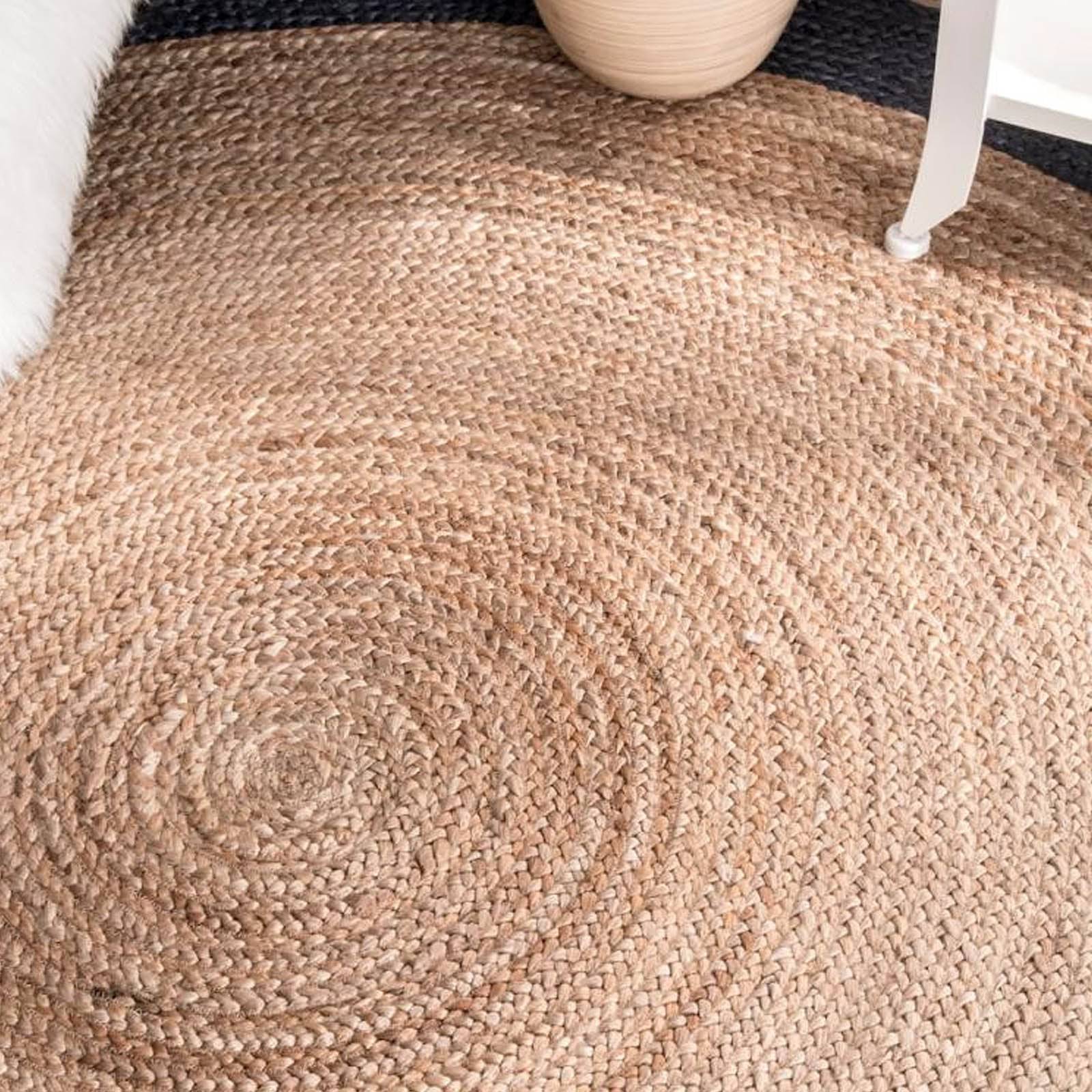 D150 Cm Braided Round Handmade Wool Rug Jute-Braided-L - Rugs - ebarza Furniture UAE | Shop Modern Furniture in Abu Dhabi & Dubai - مفروشات ايبازرا في الامارات | تسوق اثاث عصري وديكورات مميزة في دبي وابوظبي