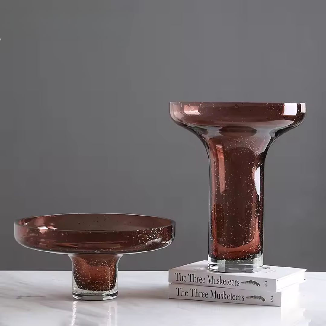 Dark Red Glass Vase -A FB-ZS2030A - Vases - ebarza Furniture UAE | Shop Modern Furniture in Abu Dhabi & Dubai - مفروشات ايبازرا في الامارات | تسوق اثاث عصري وديكورات مميزة في دبي وابوظبي