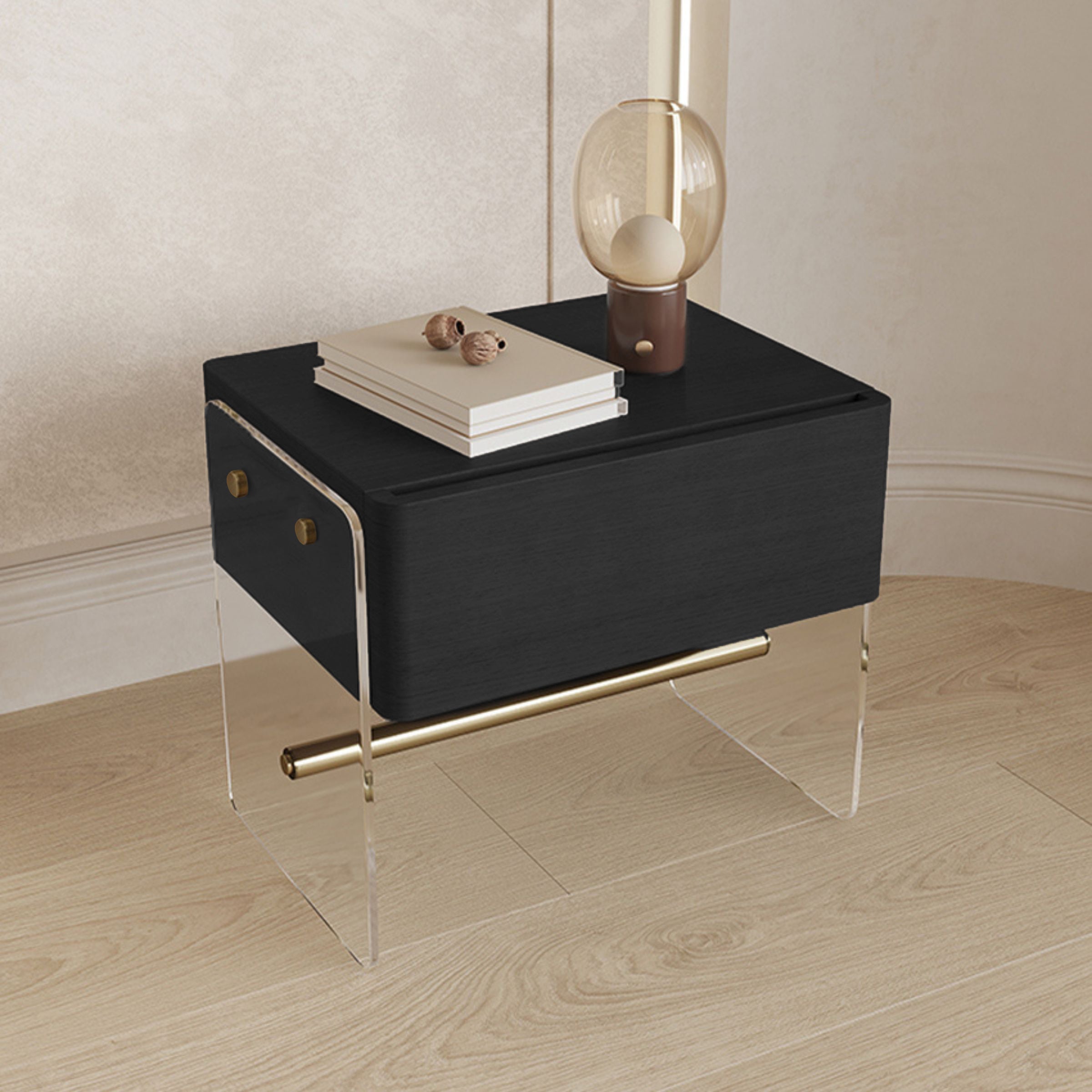 Dark Walnut With Clear Acrylic Coffee Table MLL-T70 - Side Tables - ebarza Furniture UAE | Shop Modern Furniture in Abu Dhabi & Dubai - مفروشات ايبازرا في الامارات | تسوق اثاث عصري وديكورات مميزة في دبي وابوظبي