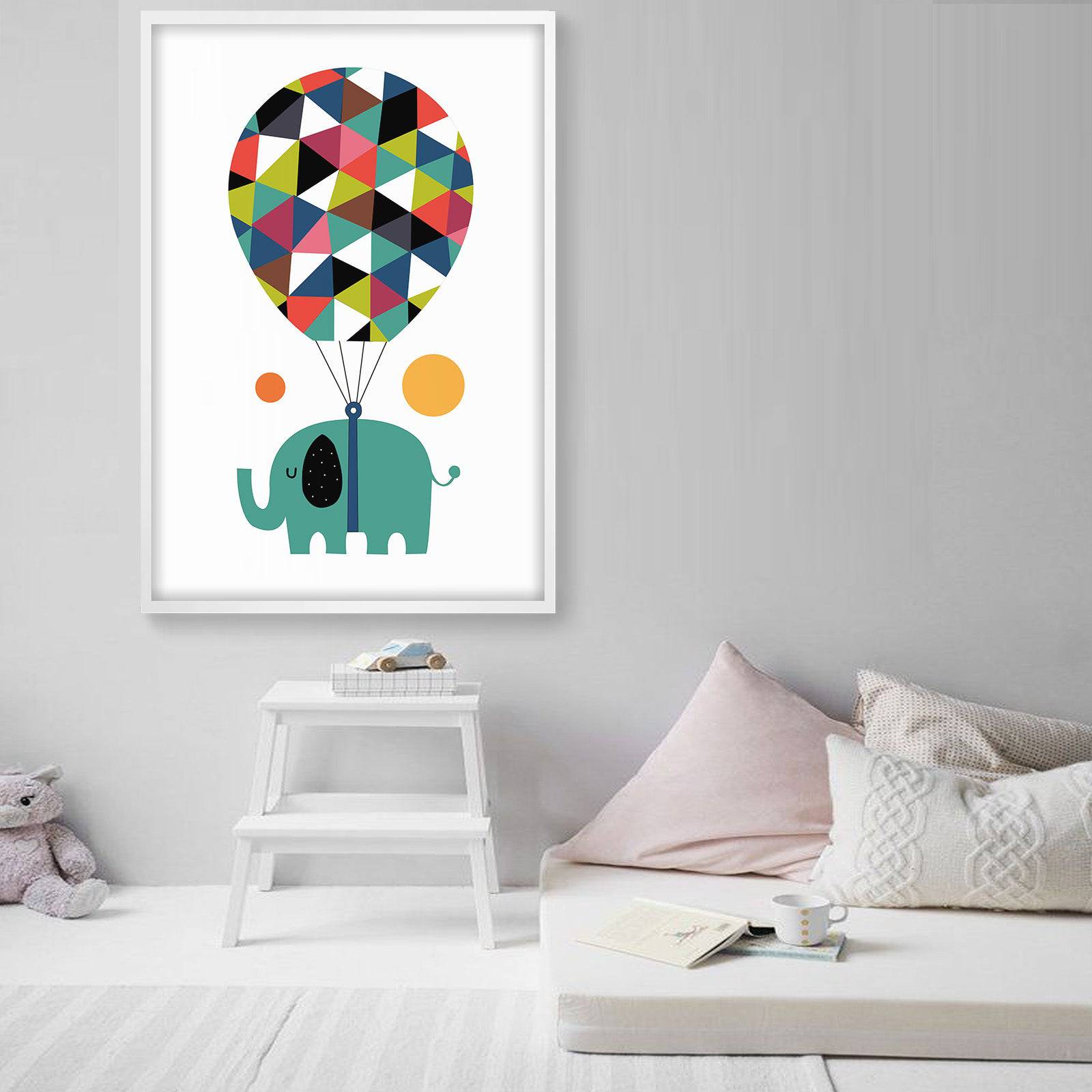 Elephant Balloons Framed Graphic Art Print Soapr0011 - Paintings - ebarza Furniture UAE | Shop Modern Furniture in Abu Dhabi & Dubai - مفروشات ايبازرا في الامارات | تسوق اثاث عصري وديكورات مميزة في دبي وابوظبي