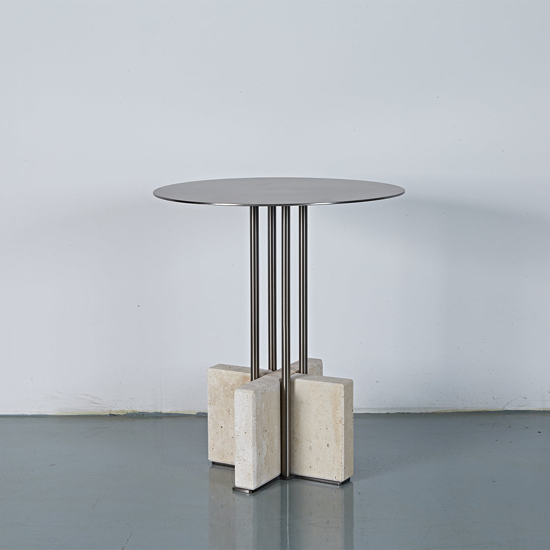 Elysian Travertine Side Table JA043-A - Side Tables - ebarza Furniture UAE | Shop Modern Furniture in Abu Dhabi & Dubai - مفروشات ايبازرا في الامارات | تسوق اثاث عصري وديكورات مميزة في دبي وابوظبي