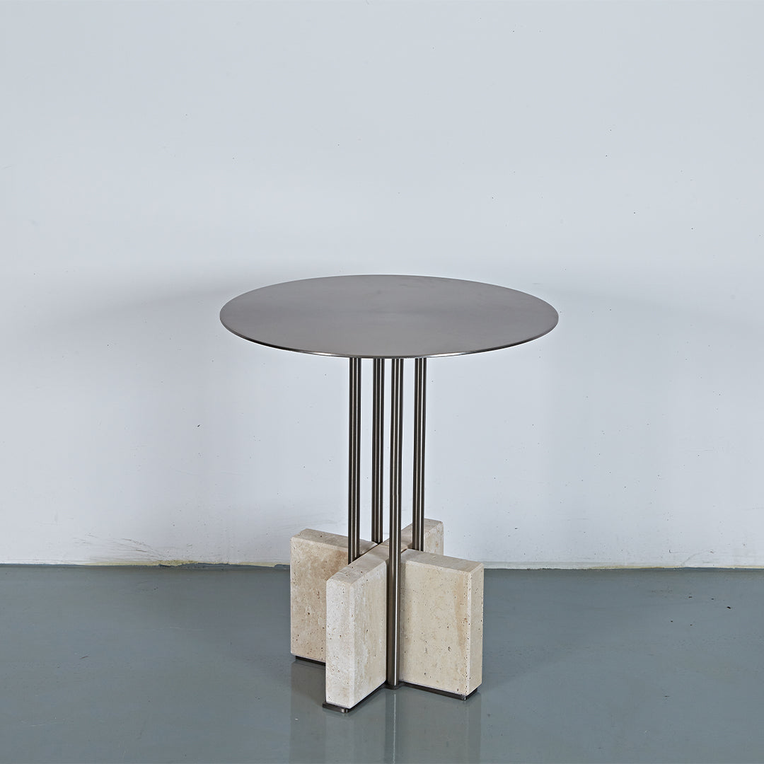 Elysian Travertine Side Table JA043-A - Side Tables - ebarza Furniture UAE | Shop Modern Furniture in Abu Dhabi & Dubai - مفروشات ايبازرا في الامارات | تسوق اثاث عصري وديكورات مميزة في دبي وابوظبي