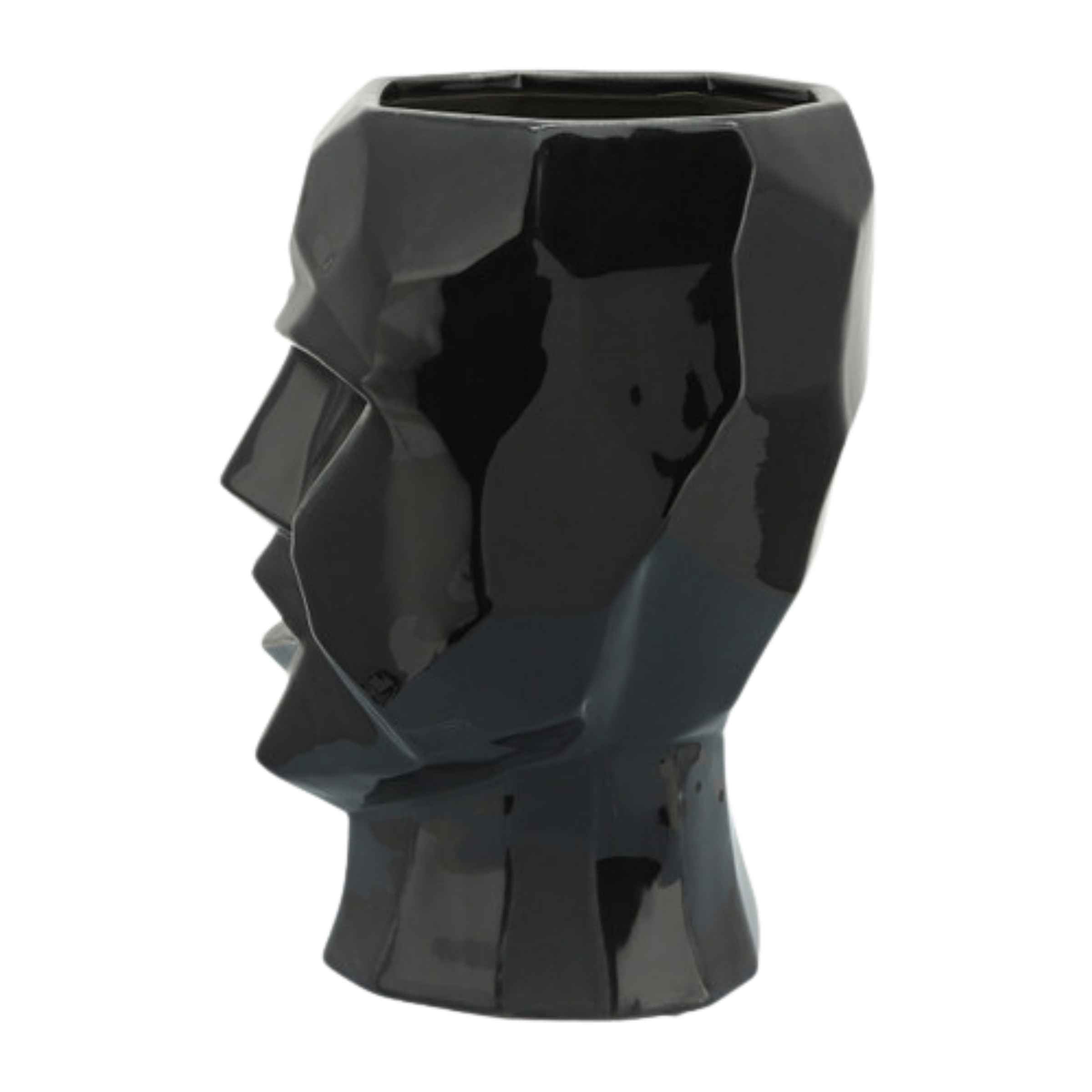 Face Ceramic Vase 30 Cm - Black 14791-02 - Vases - ebarza Furniture UAE | Shop Modern Furniture in Abu Dhabi & Dubai - مفروشات ايبازرا في الامارات | تسوق اثاث عصري وديكورات مميزة في دبي وابوظبي