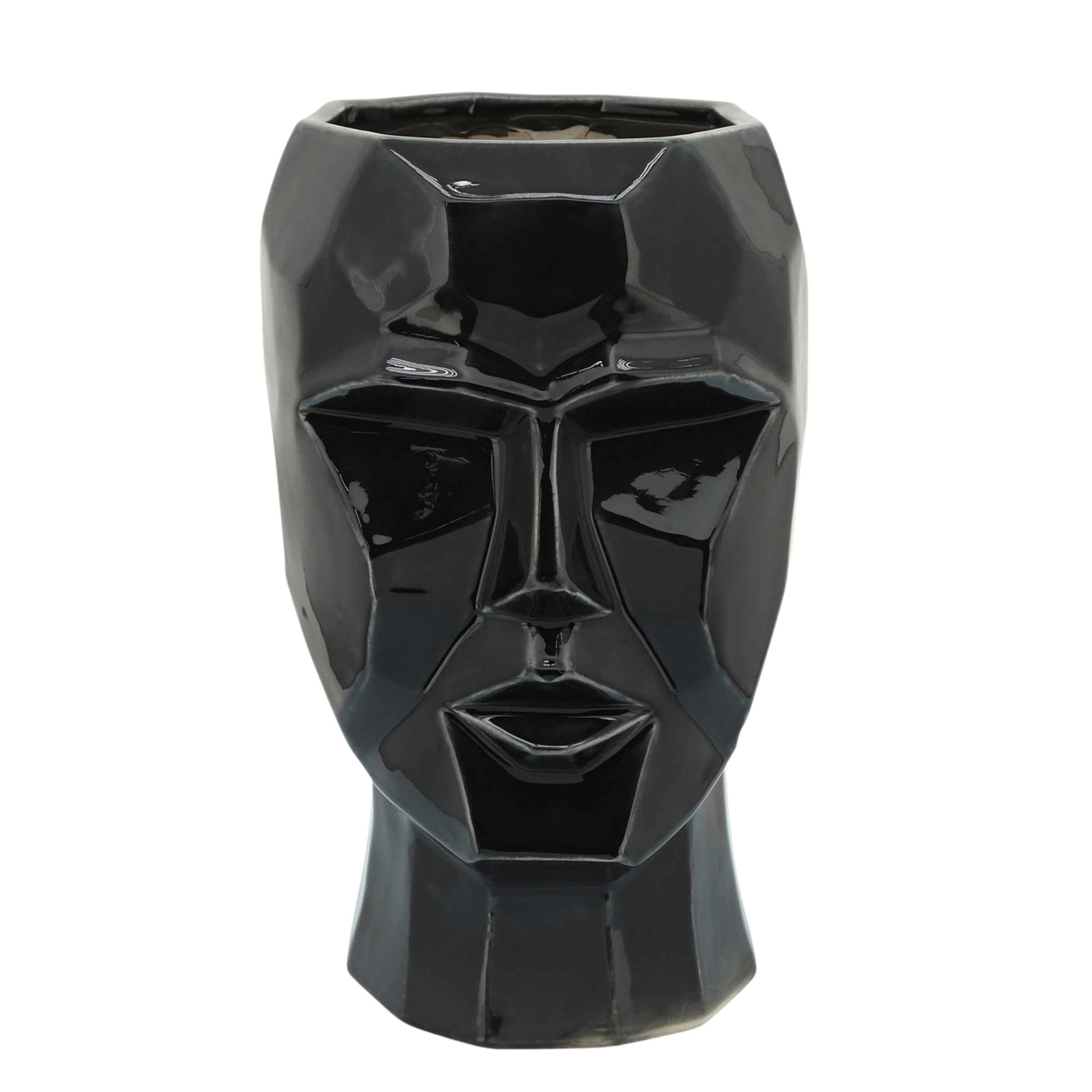 Face Ceramic Vase 30 Cm - Black 14791-02 - Vases - ebarza Furniture UAE | Shop Modern Furniture in Abu Dhabi & Dubai - مفروشات ايبازرا في الامارات | تسوق اثاث عصري وديكورات مميزة في دبي وابوظبي