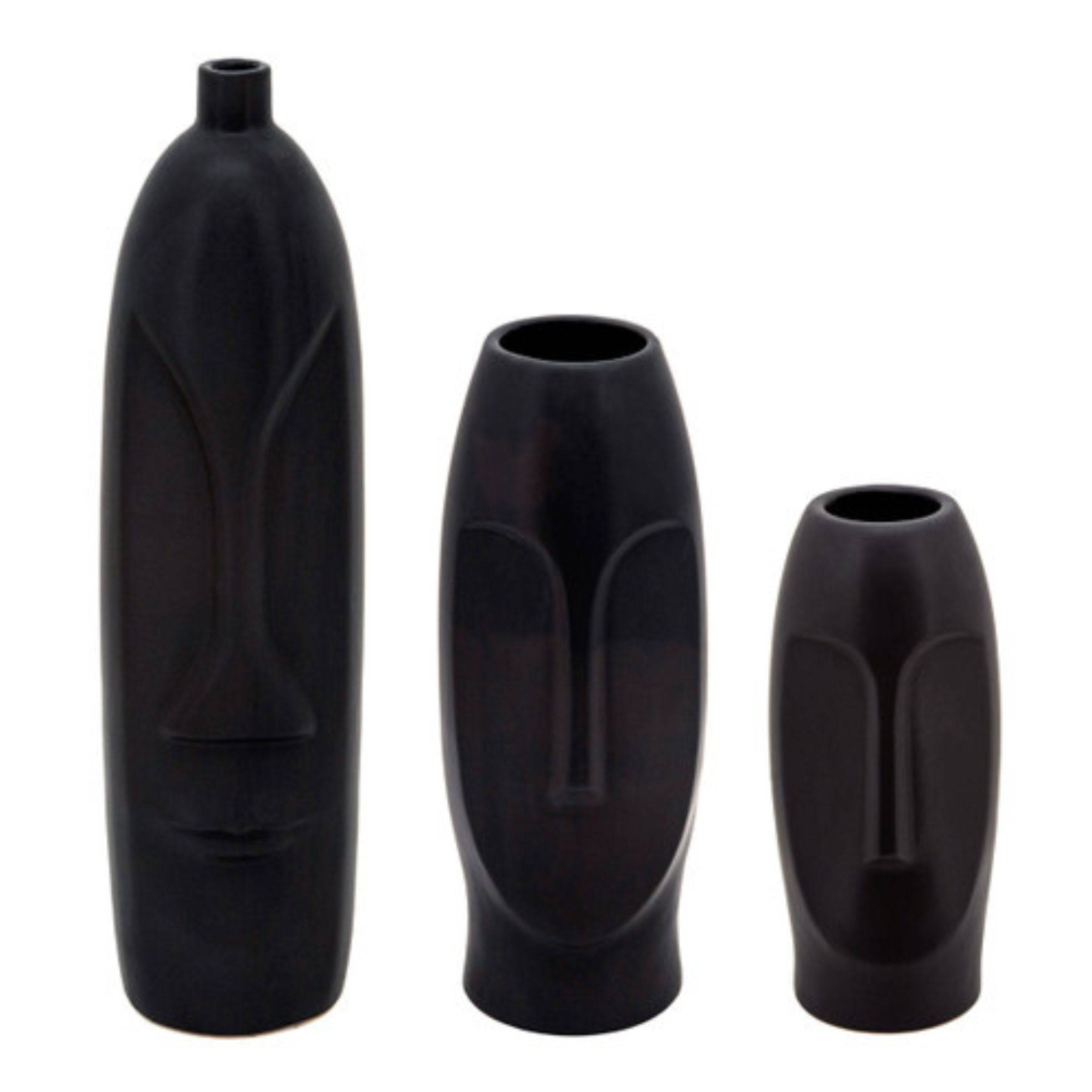 Face Ceramic Vase 45 Cm - Black 15761-02 - Vases - ebarza Furniture UAE | Shop Modern Furniture in Abu Dhabi & Dubai - مفروشات ايبازرا في الامارات | تسوق اثاث عصري وديكورات مميزة في دبي وابوظبي